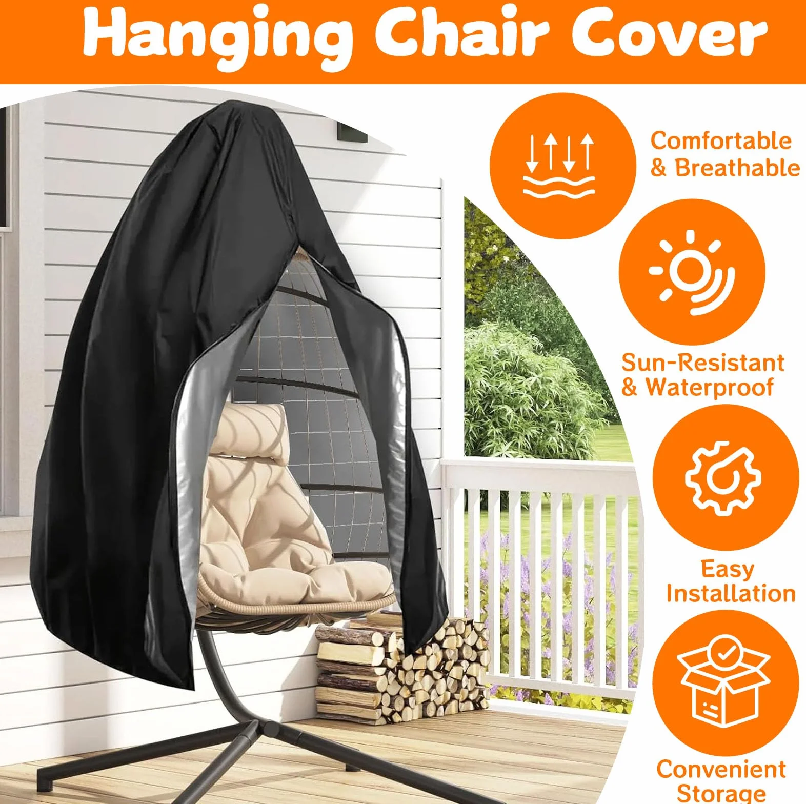 Housse Chaise Exterieur Suspendue Imperméable Tissu Oxford 210D 190x115 cm Noir