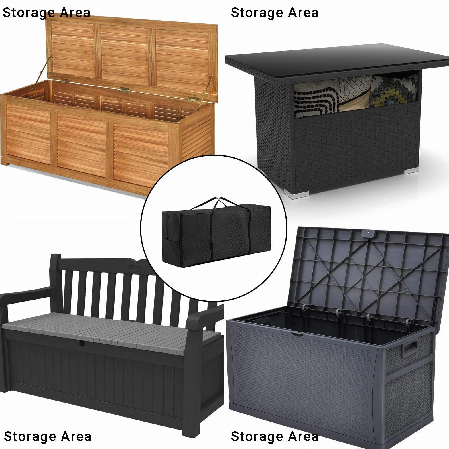 TurtleLife Sac de rangement pour coussins de jardin avec poignée de transport noir 116 x 35 x 51 cm