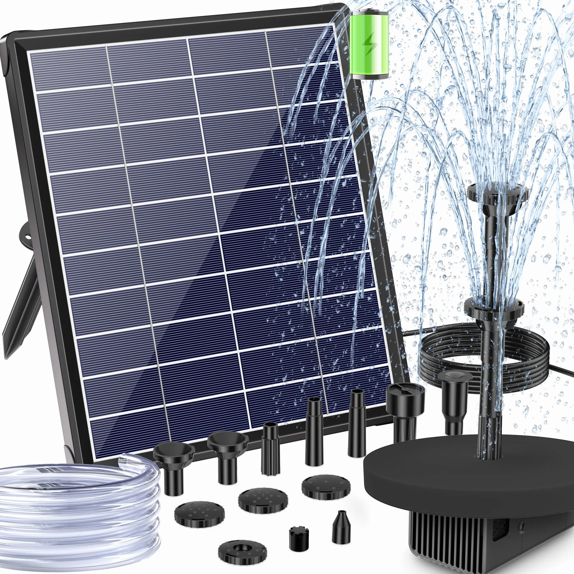 POPOSOAP Fontaine solaire d'extérieur 6,5 W 220 l/h batterie intégrée 3000 mAh