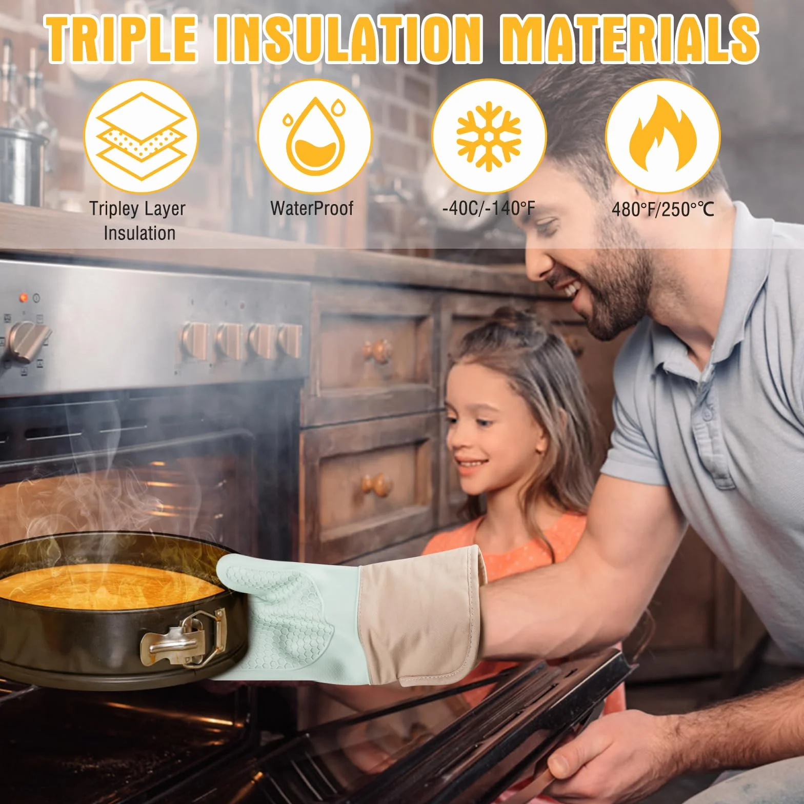 Set de 6 Gants de Cuisine en Silicone Résistants à la Chaleur 230°C pour BBQ Four