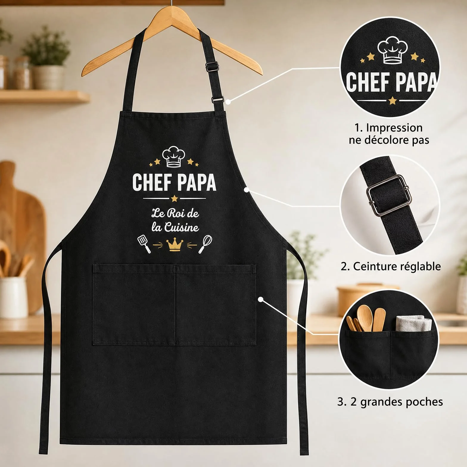 Tablier de Cuisine Homme Cadeau Fête des Pères Personnalisé Chef Papa