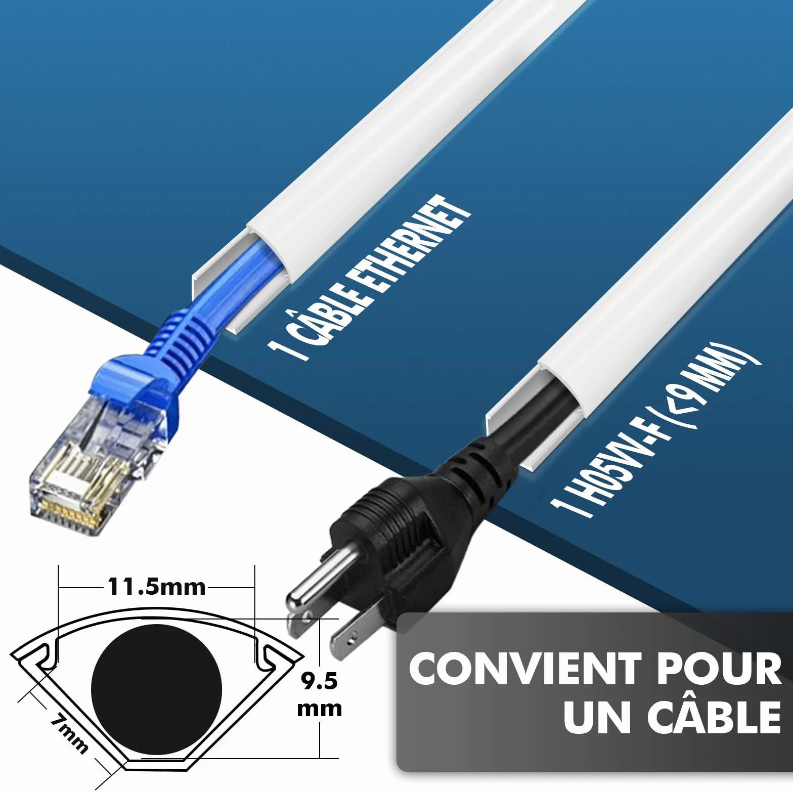 shinfly 2,4 m Goulotte Passe Cable, Cache Cable Quart de Rond, Goulotte Electrique pour Câbles, Cache Fil Electrique pour Coin de Mur, Bas de Mur, TV - Blanc 20 mm x 10.5 mm (0,4 m × 6 Pièces)