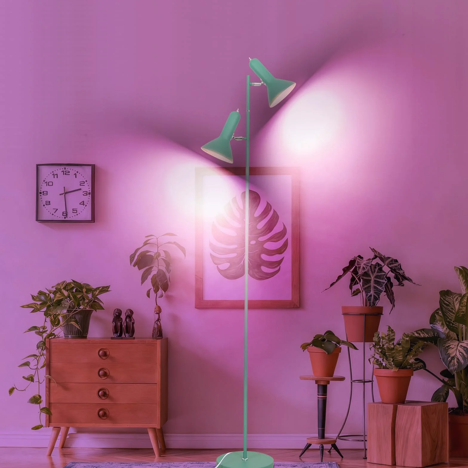 Lampe à plantes E27 sur pied en métal, angle réglable, 2x max 60 W, avec interrupteur pour salon bureau