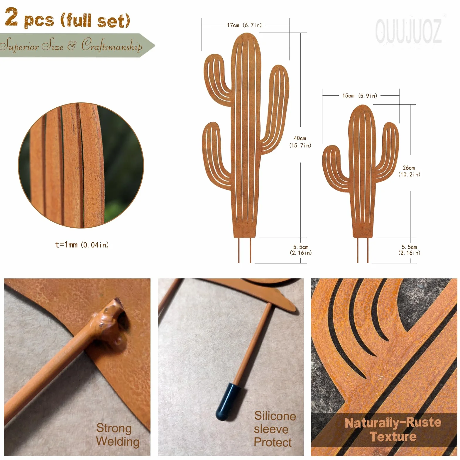 Lot de 2 cactus en métal pour décoration extérieure, plantes en acier, art de cour