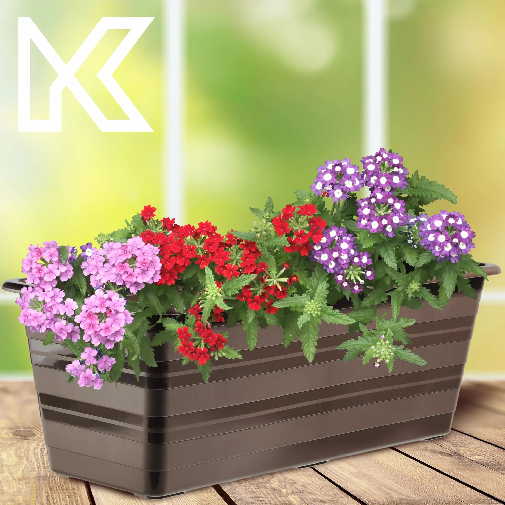 KADAX Jardinière marron 4x40 cm, pot de balcon en plastique résistant aux intempéries