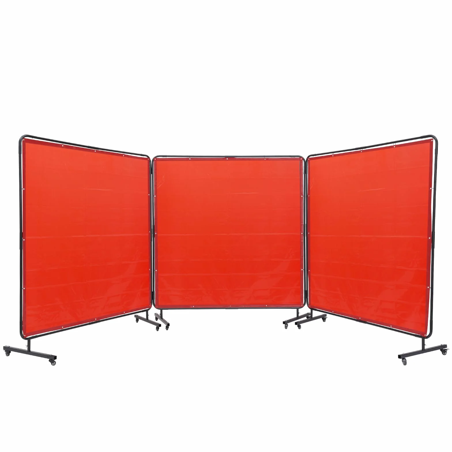 VEVOR Rideau de Soudage avec Cadre 3 Panneaux Écran Rideau de Protection pour Soudure 1,8x1,8 m en Vinyle Ignifuge sur 12 Roues Pivotantes (6 Verrouillables) Mobile Pro pour Atelier, Industrie, Rouge