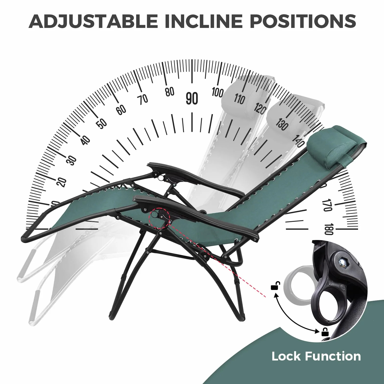 Todeco Chaises Longues Zéro Gravité Pliables en Textilène Respirant avec Repose-Tête, Vert