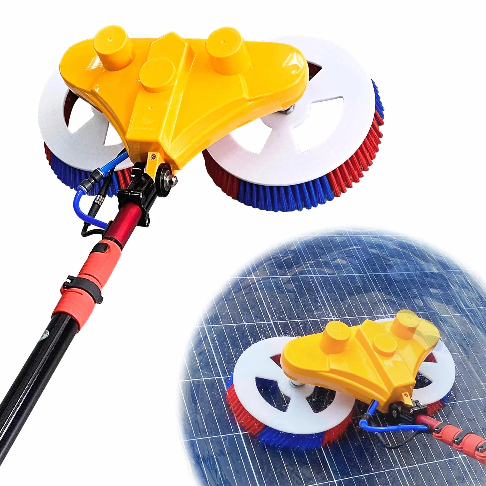 Nettoyeur Solaire à Double Alimentation, Perche de 7,5 m en Fibre de Carbone avec Double Brosse rotative, Couverture maximale grâce au Passage instantané Secteur/Batterie