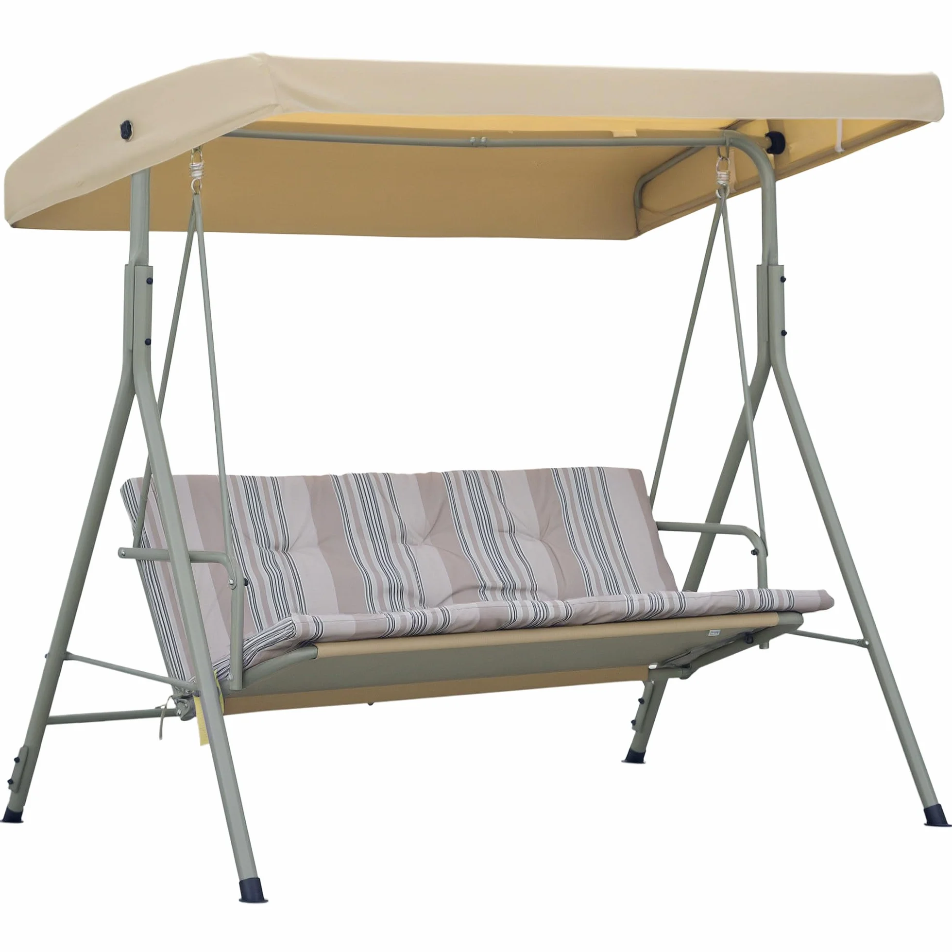 Outsunny Balancelle de Jardin 3 Places Toit Inclinaison Réglable Coussins Amovibles Polyester Acier Époxy Marron