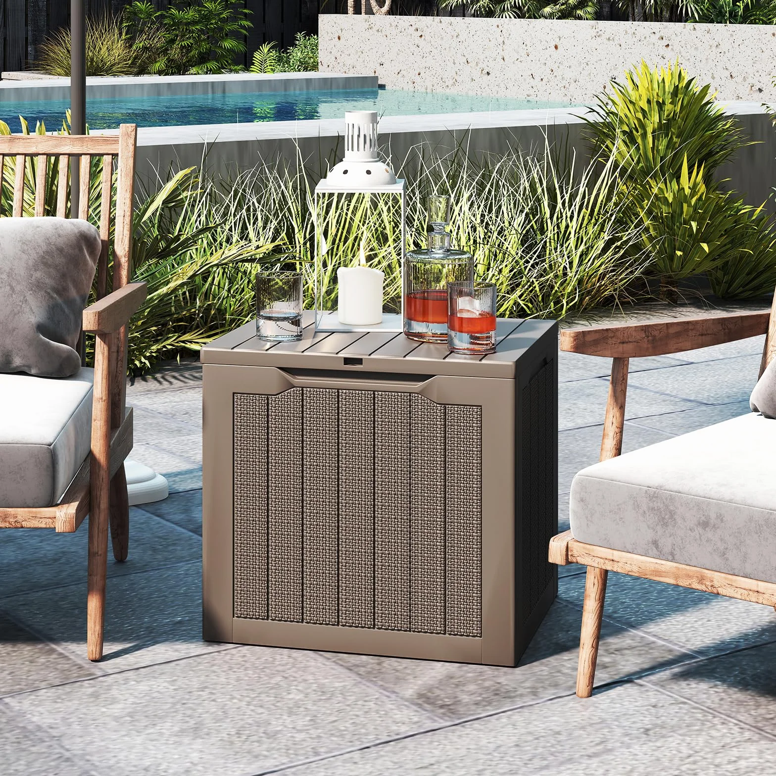 GOPLUS Coffre de Jardin Exterieur Etanche 106L HDPE Verrouillable Charge 150KG