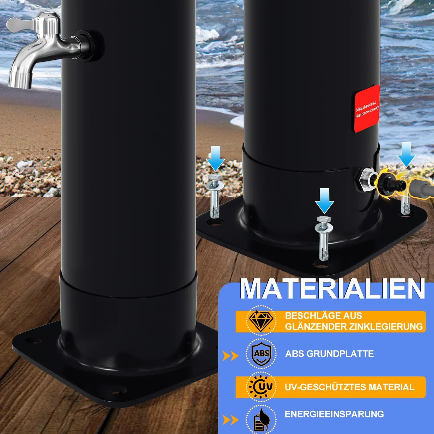 Herrselsam Douche solaire 20 l Jardin eau chaude max. 60 °C sans raccordement électrique Piscine Camping
