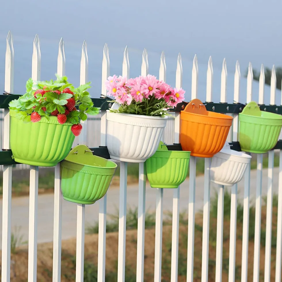 Pots de fleurs à suspendre en plastique avec drainage et crochets, lot de 2, vert