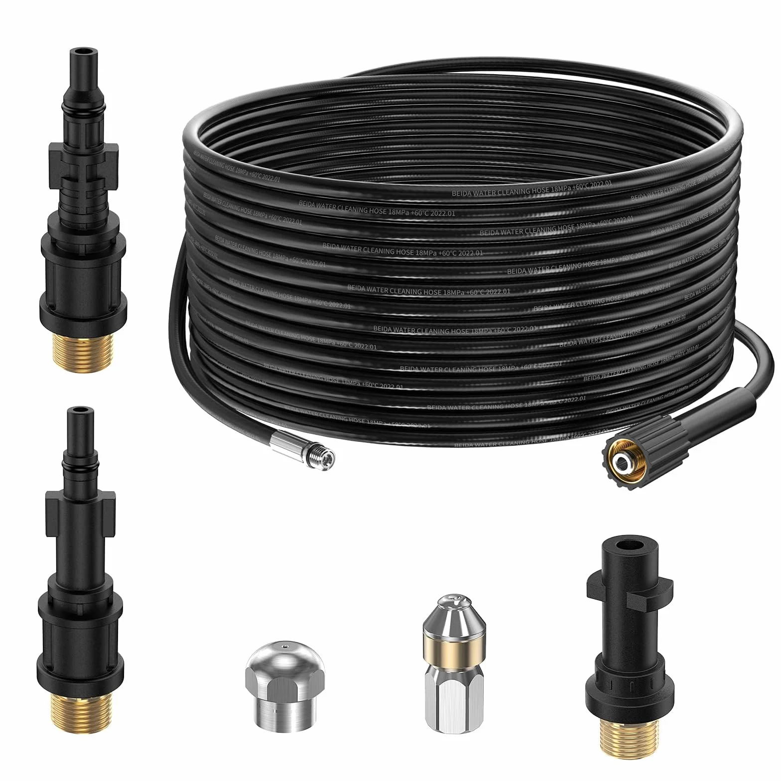 Tuyau Déboucheur Canalisation 15M 180Bar Kärcher K2-K7 HD HDs avec Buse Jet Rotatif Adaptateurs Lavor Parkside Bosch
