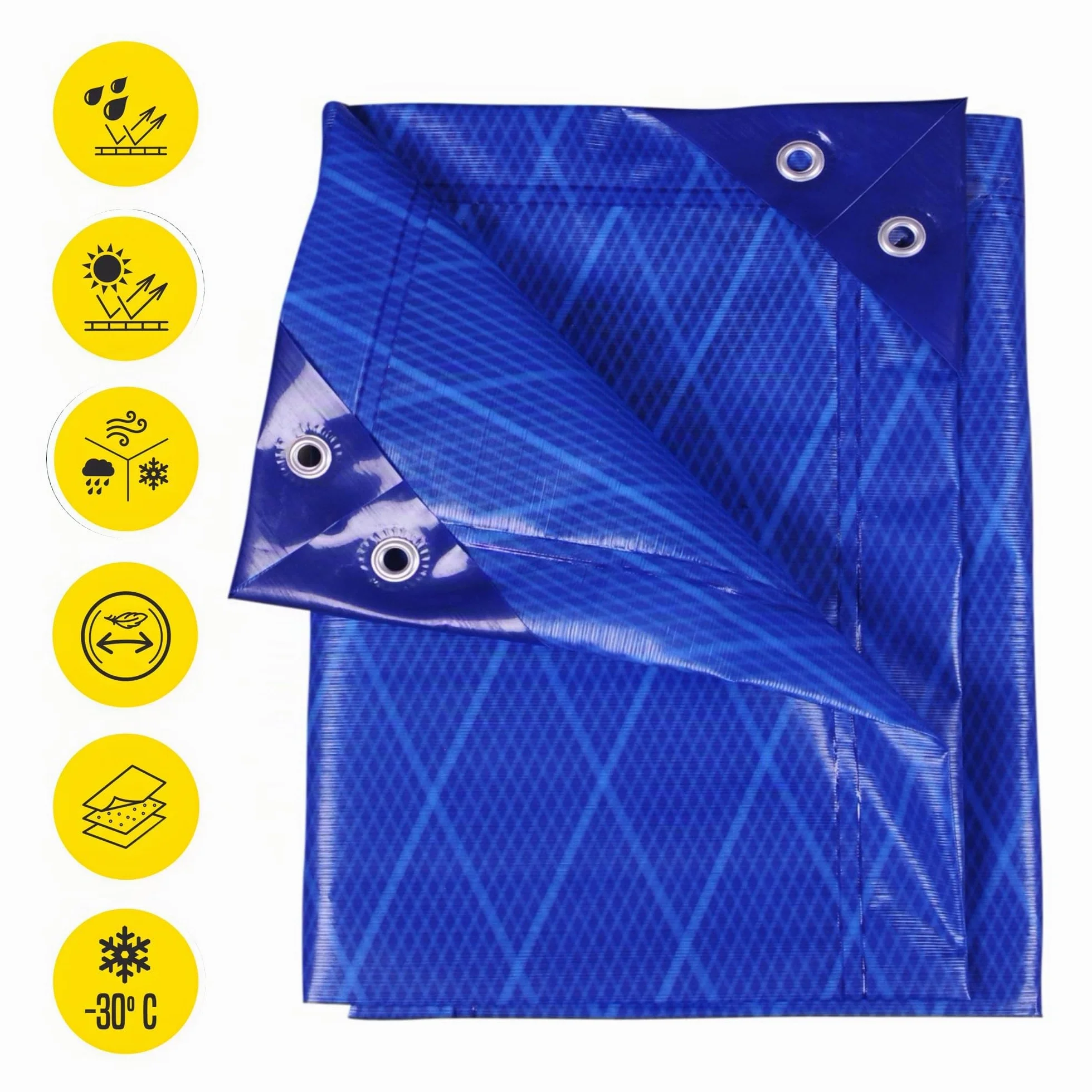 Bâche imperméable pour l'extérieur - 2x3m - 70 g/m2 - Trous soudés renforcés - Polyéthylène laminé croisé 3 Couches - Bleu - Protection Totale - Extra Forte - Bikain