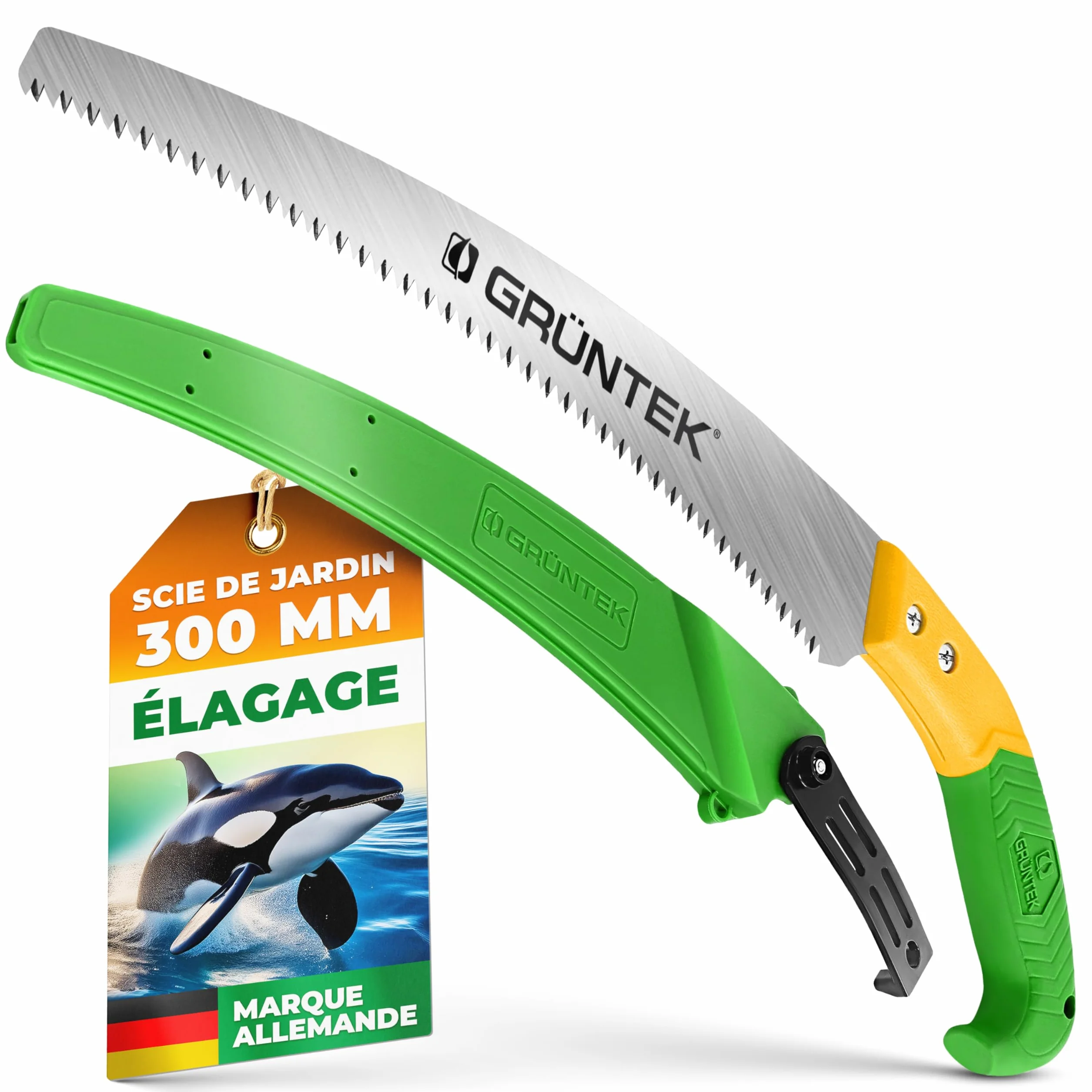 GRÜNTEK Scie d'élagage 380mm avec Lame Japonaise. Scie a main a bois Égoine. Outils de Jardinage Professionnel pour Jardin, Camping Bushcraft et Coupe de Branches