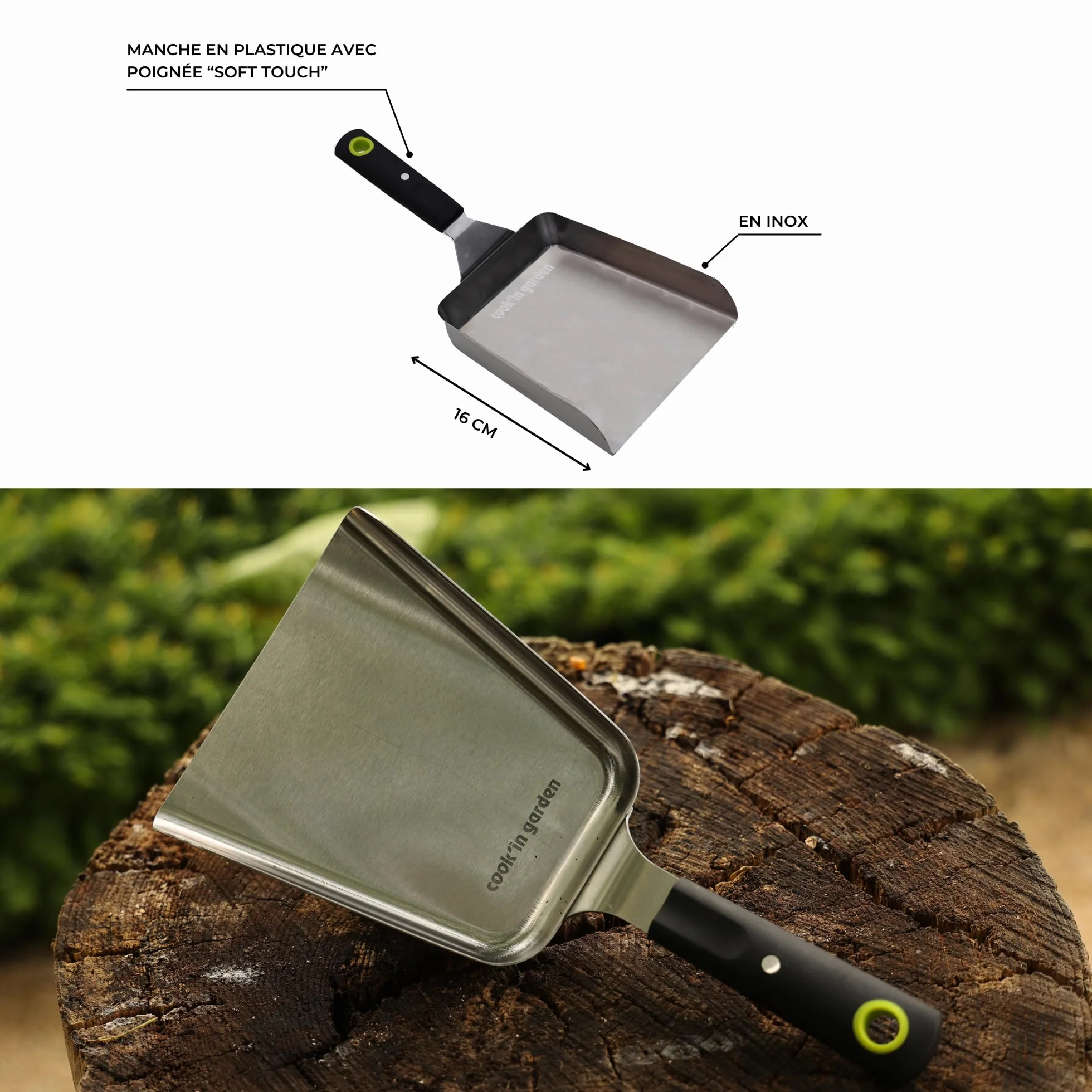 Spatule en Inox Cook'in Garden avec Manche Aimanté AC177 31x16x7,5cm pour Plancha Barbecue