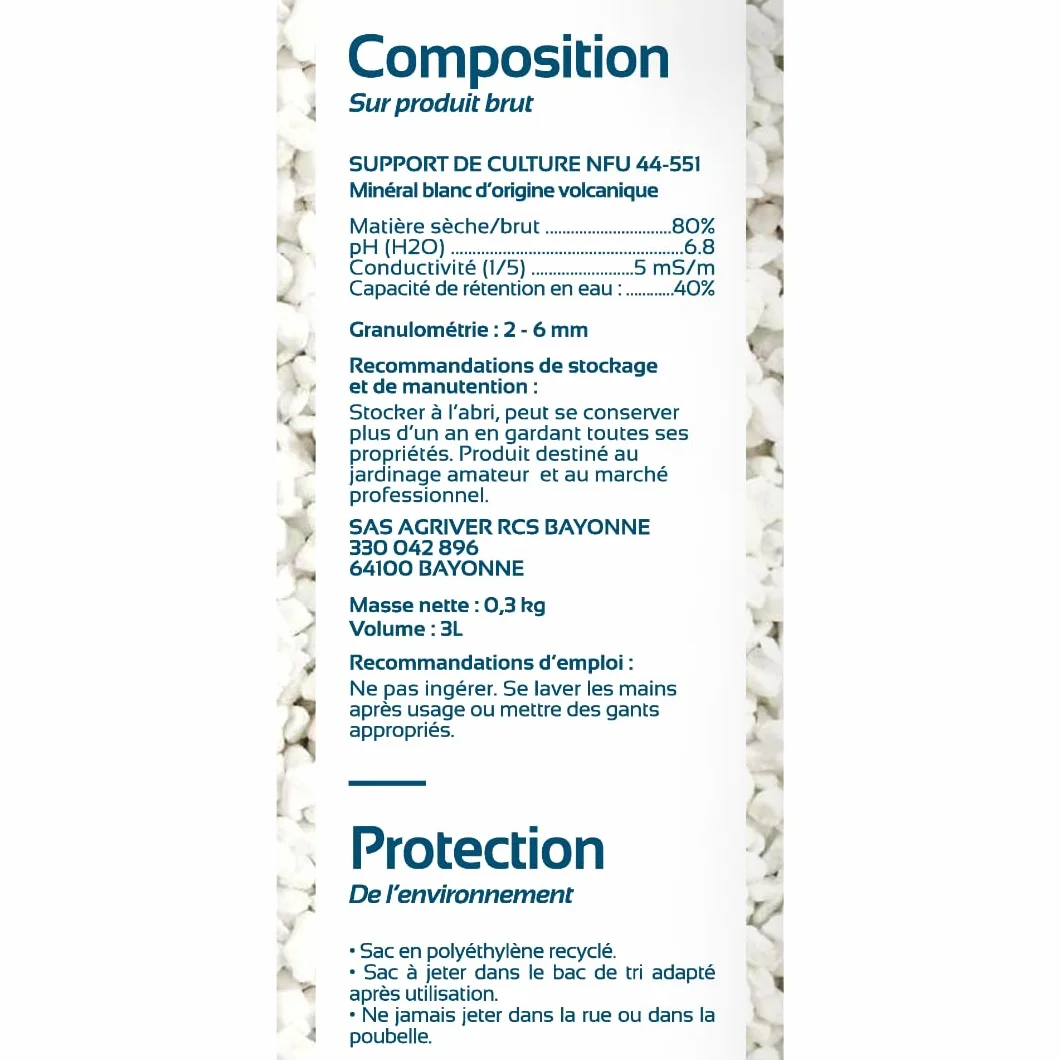 Perlite pour Plante 3L TONUSOL – Minéral Naturel, Drainage et Aération des Substrats, Régule l'eau et Air, Allège Terreaux, Fabriqué en France