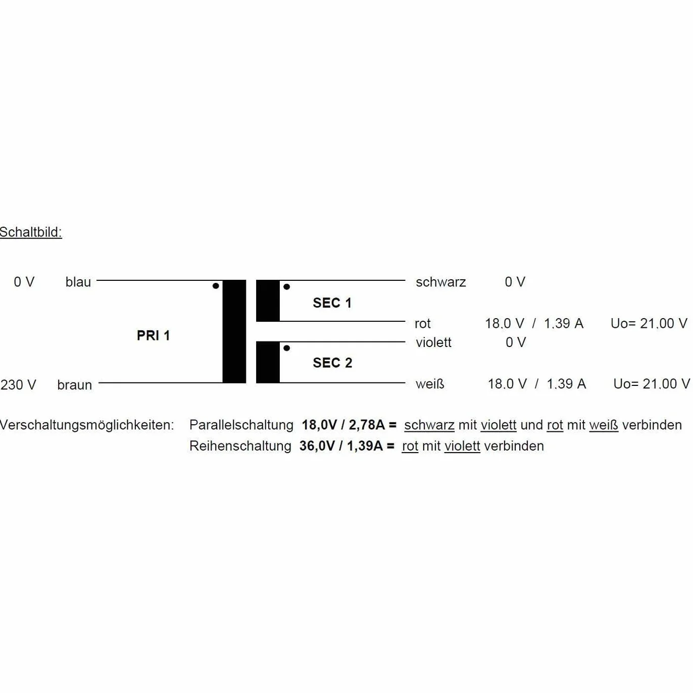 Lumonic transformateur toroïdal Transformateur 50VA 2x18V pour audio, industriels, halogènes et sur rails - 230V tension d'entrée - 36V tension secondaire - Modèle RSO-826022