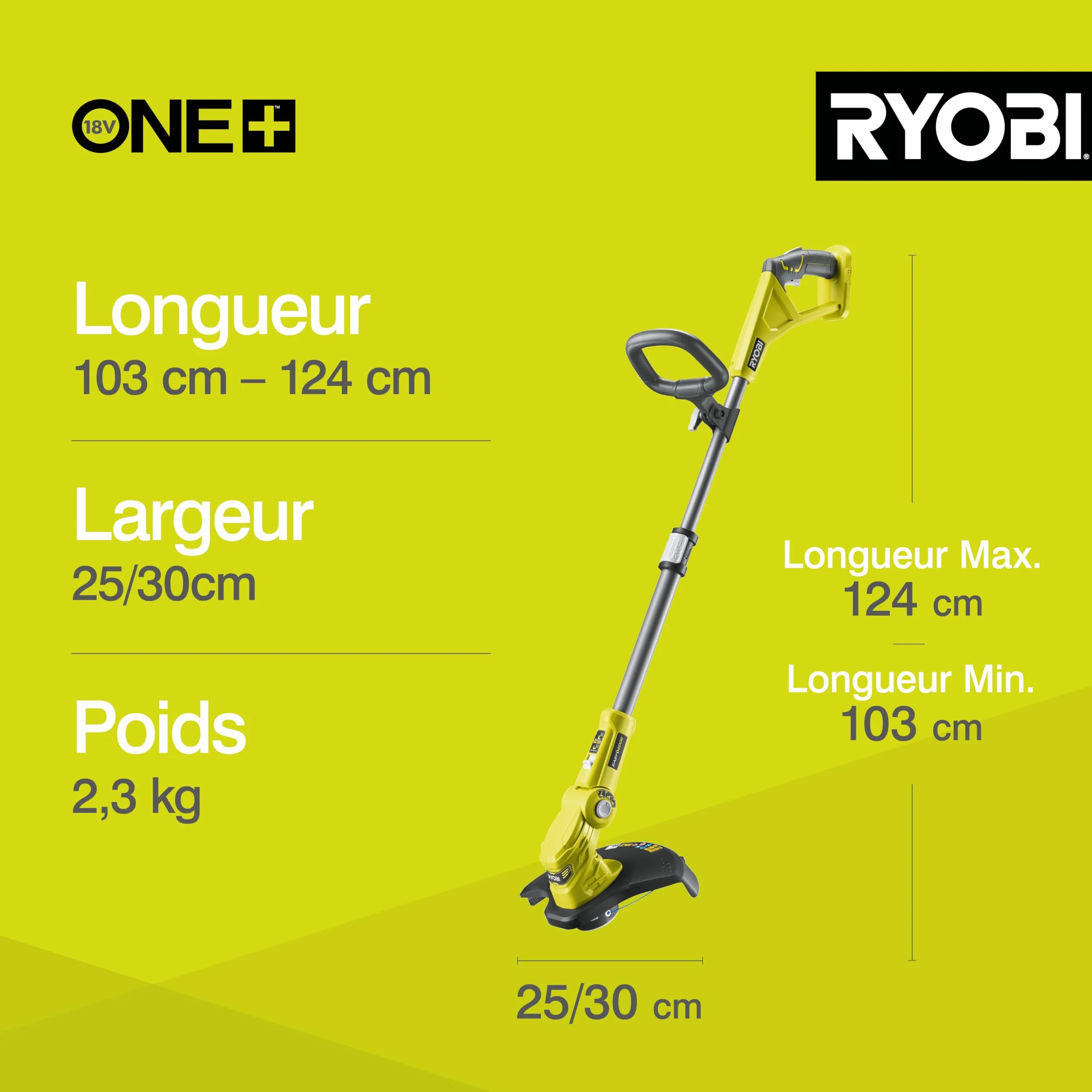 RYOBI Coupe-Bordures sans Fil 18V One+ OLT1832 Ø25-30 cm Hauteur Télescopique Mode Dresse-Bordure