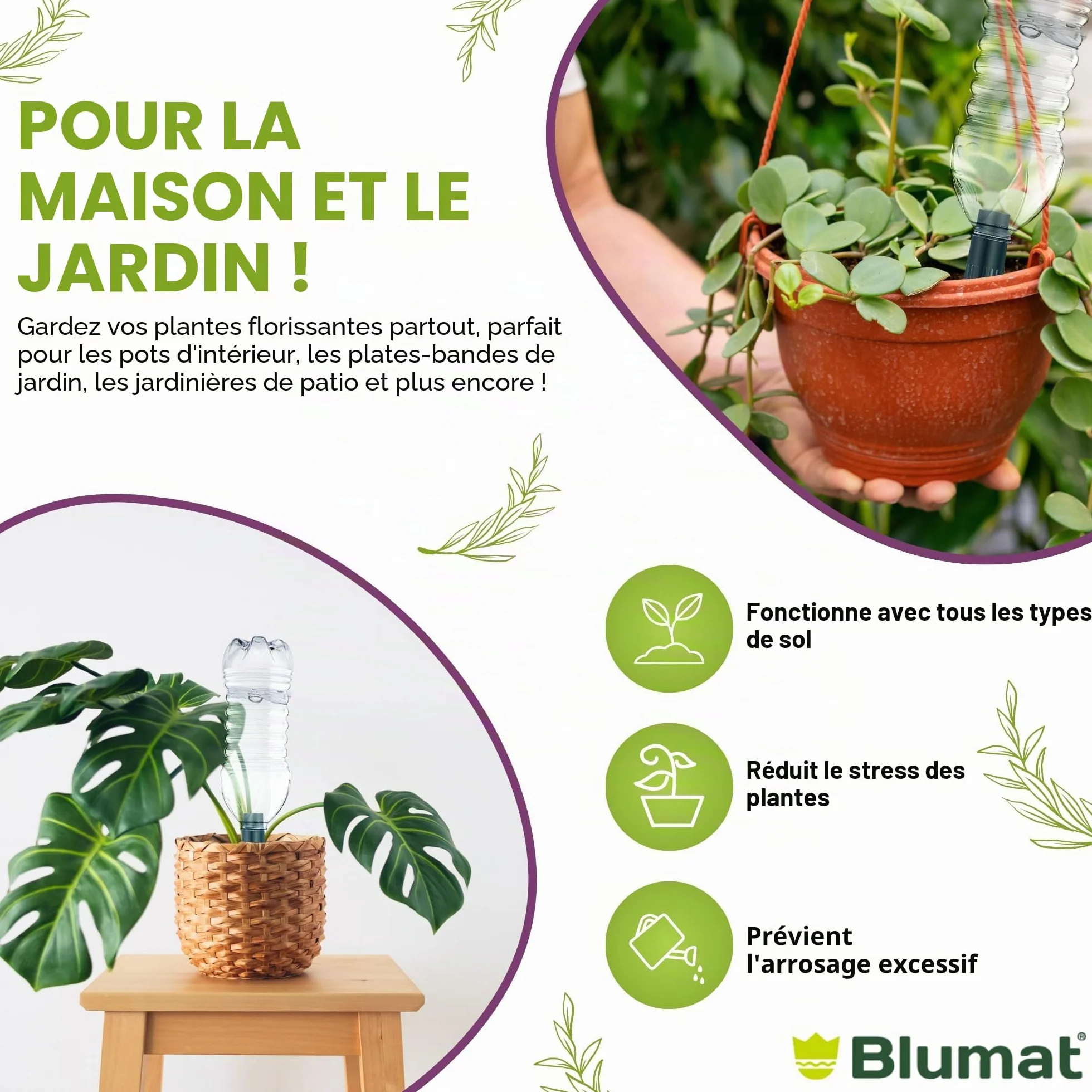 Blumat Lot de 3 Embouts adaptables aux Bouteilles pour arrosage
