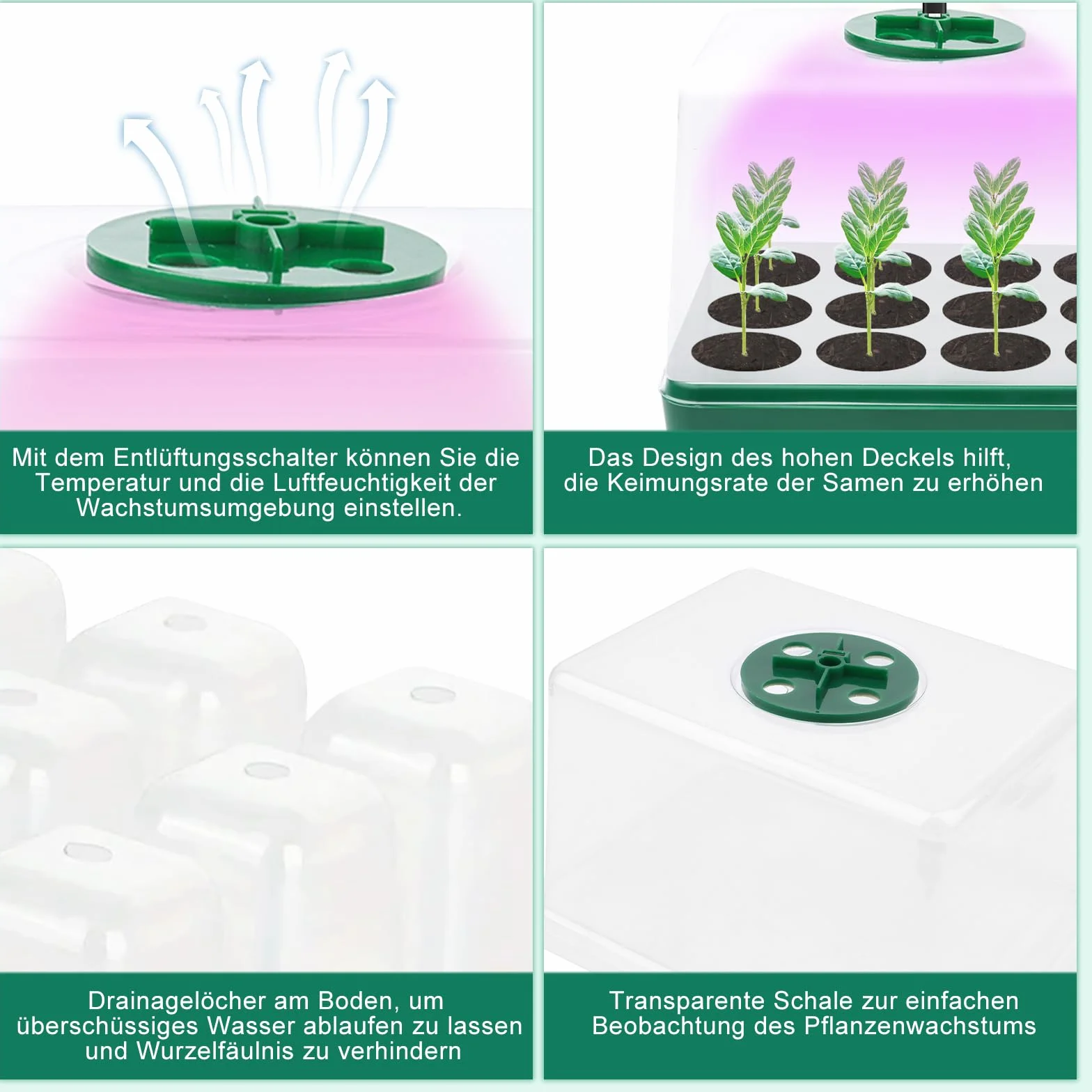 KEWUZY Mini Serre pour Plantes 5 Pièces Bac à Semis avec Couvercle Surélevé et Évents