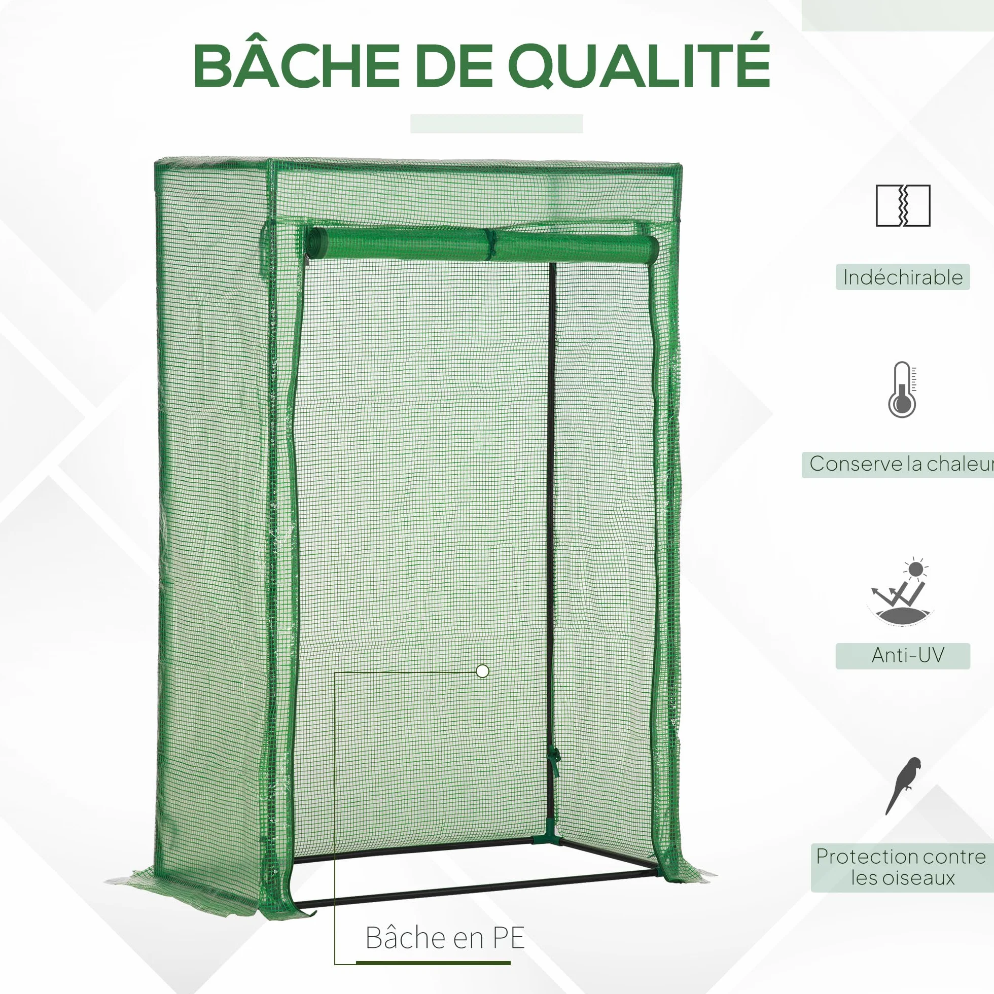 Outsunny Serre de Jardin 100x50x150 cm Vert, bâche renforcée PE, châssis en Acier, Porte zippée