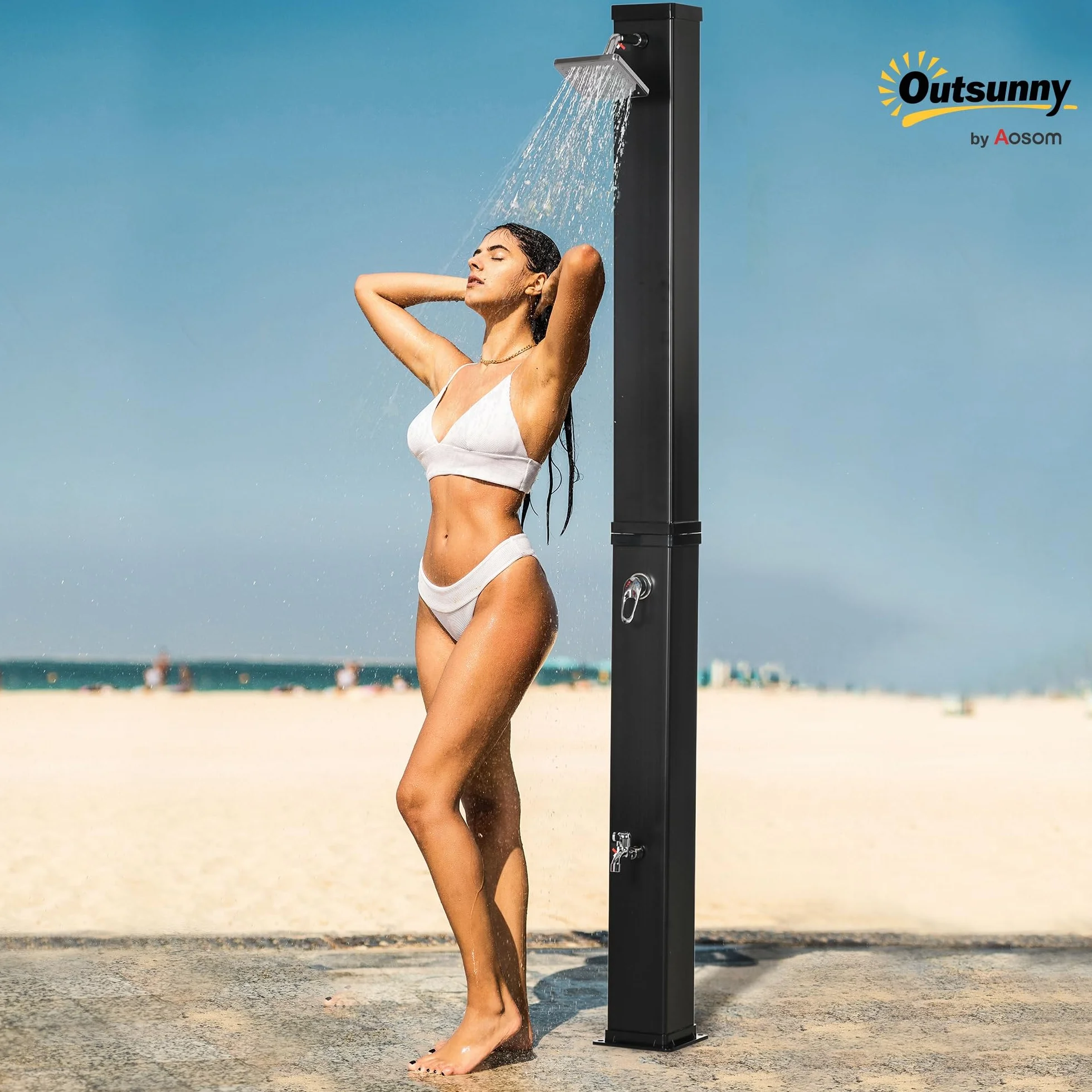 Outsunny Douche Solaire de Jardin 40L Tête Rotative 360° Eau Chaude/Froide 60°C Sans Raccordement Électrique Noir