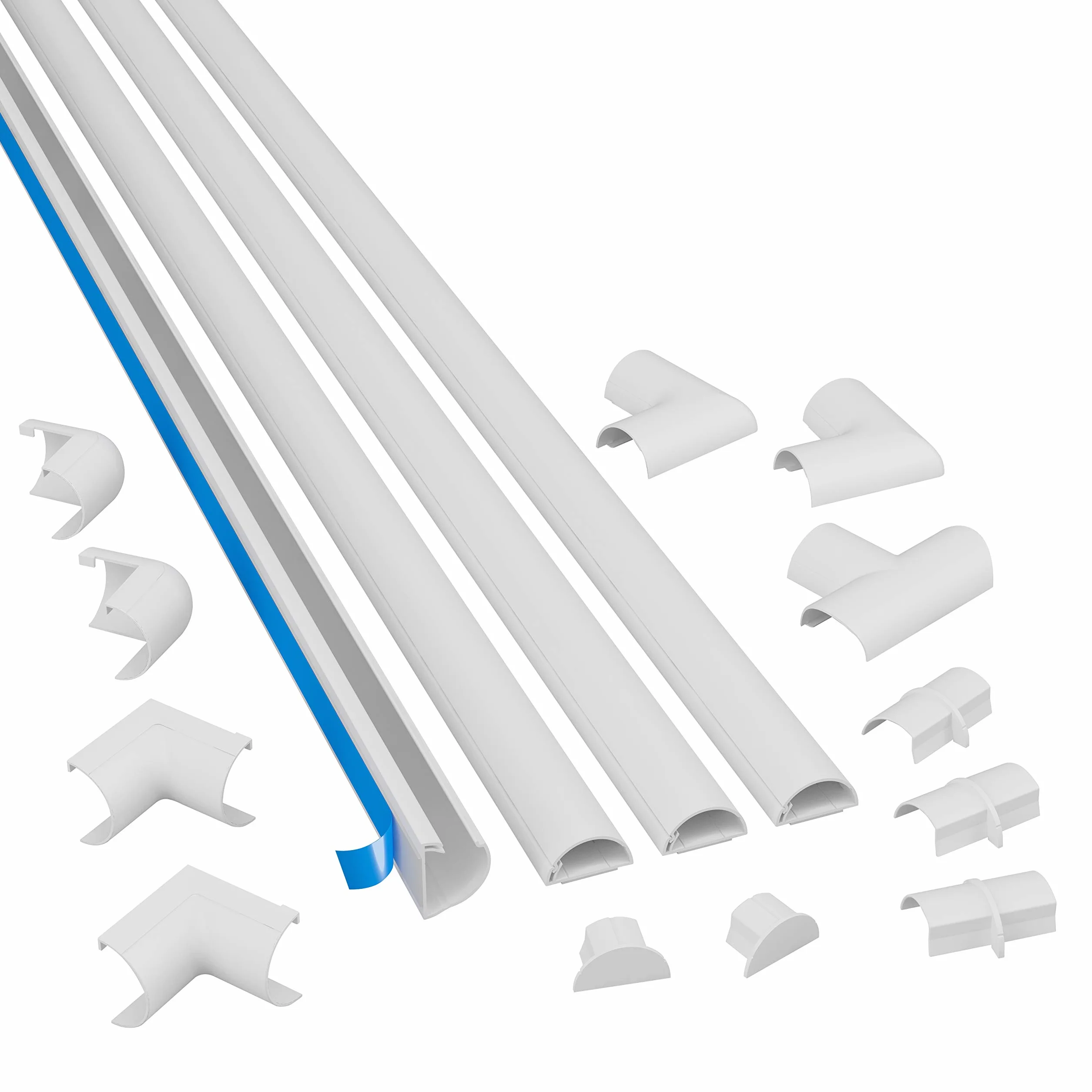 D-Line Goulotte Passe-Câbles 30x15mm, Multipack 4m – Profil Demi-Rond, Cache-Fils Auto-Adhésif, Gestion des Câbles – 4X Longueurs 1 m (30 mm l x 15 mm h) avec Accessoires – Blanc