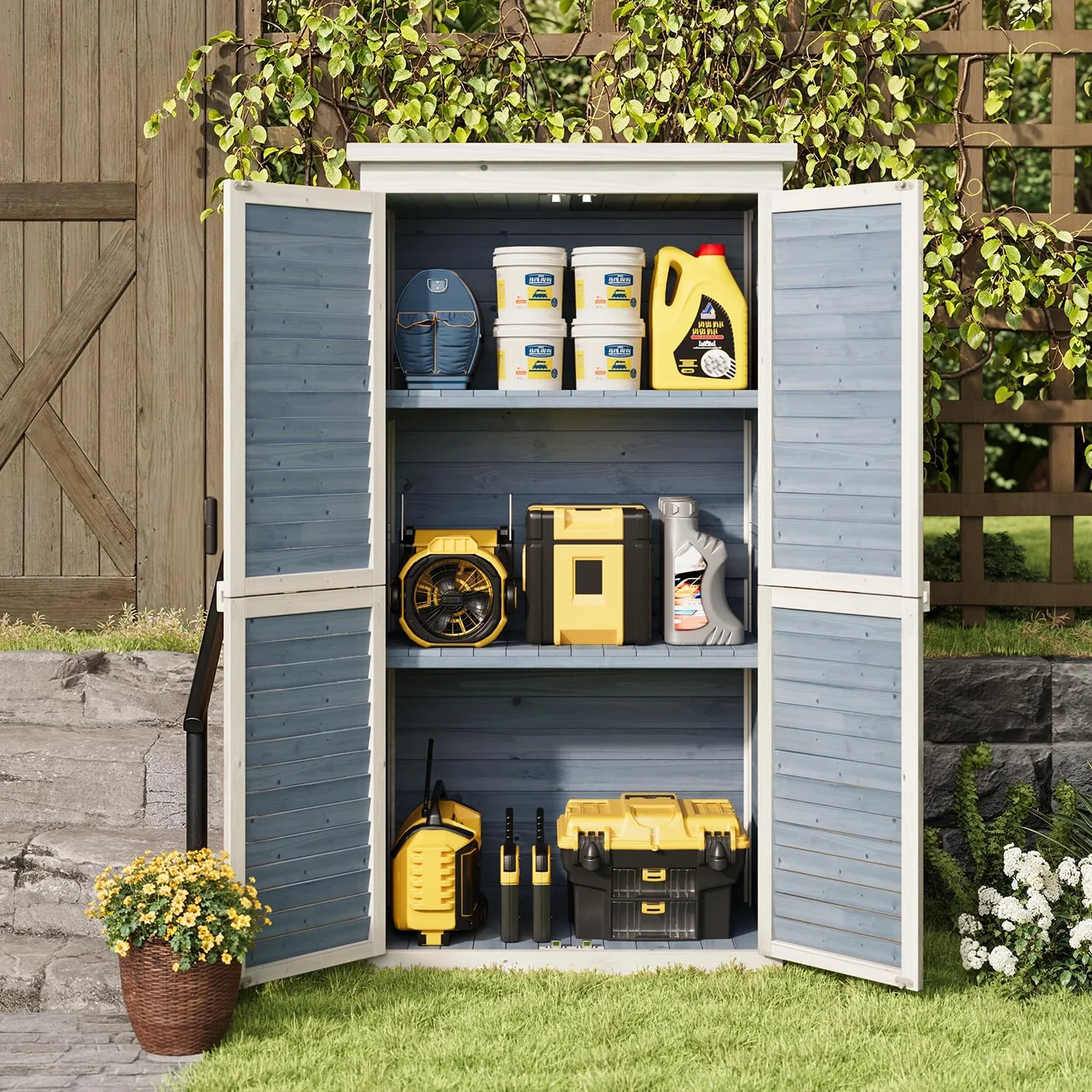 Armoire de Jardin en Bois 160 x 87 x 47 cm Gris Utilisation Extérieure