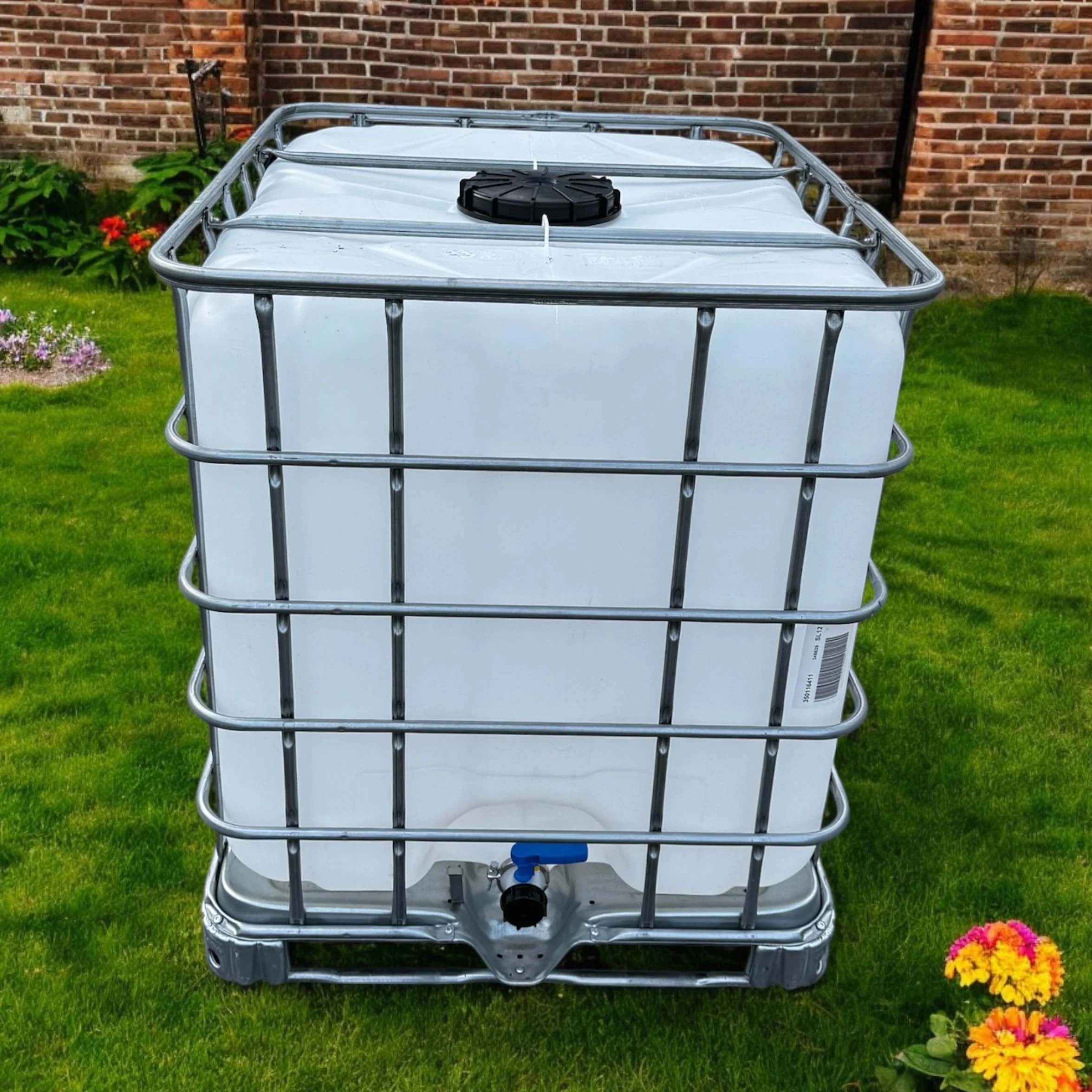Cuve IBC 1000 litres Récupérateur Eau de Pluie Translucide Vanne S60x6 Palette Métallique Galvanisée PEHD Alimentaire