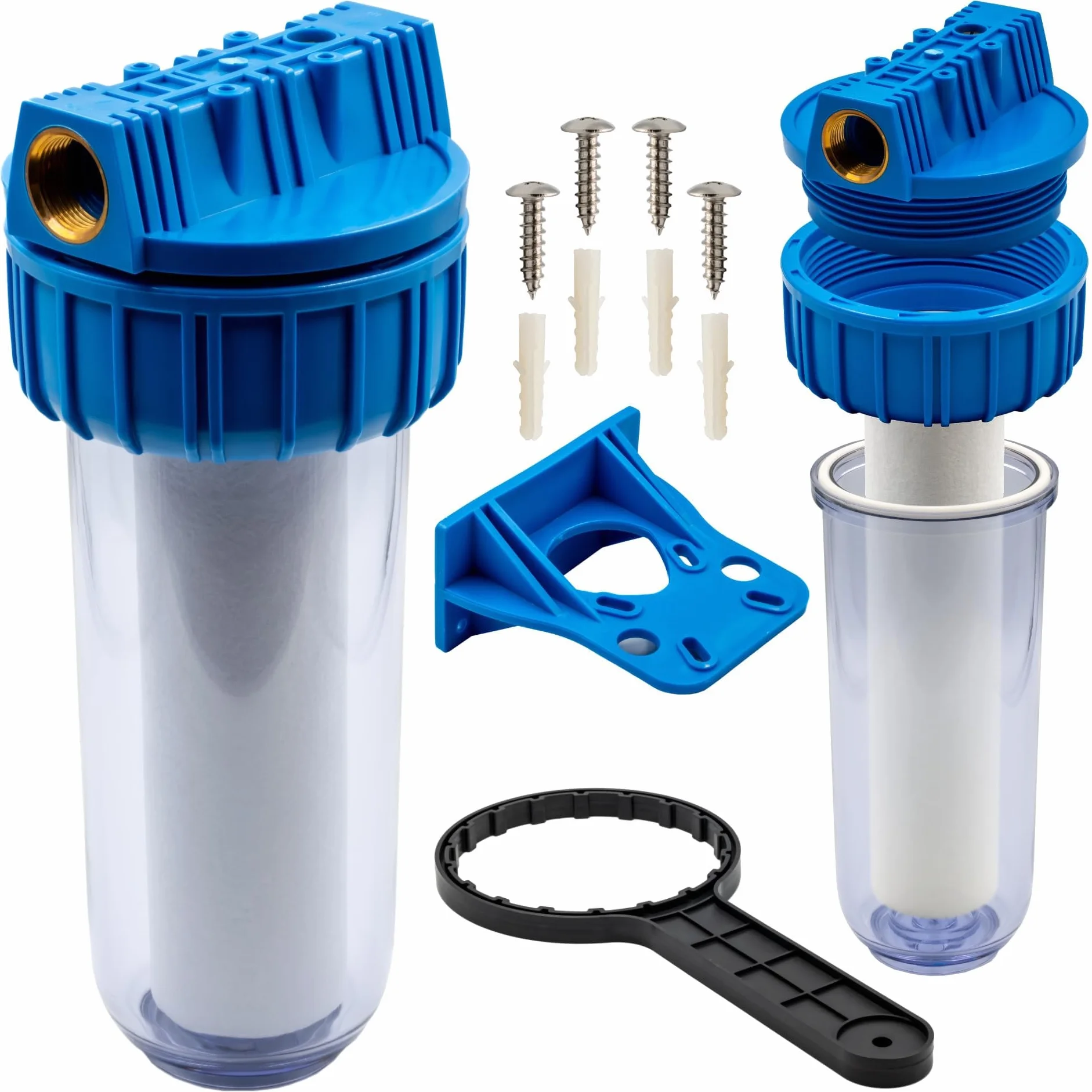 Filtre à eau 1" Cartouche remplaçable 8 bar Kit complet avec clé et support Filtration sédiments impuretés