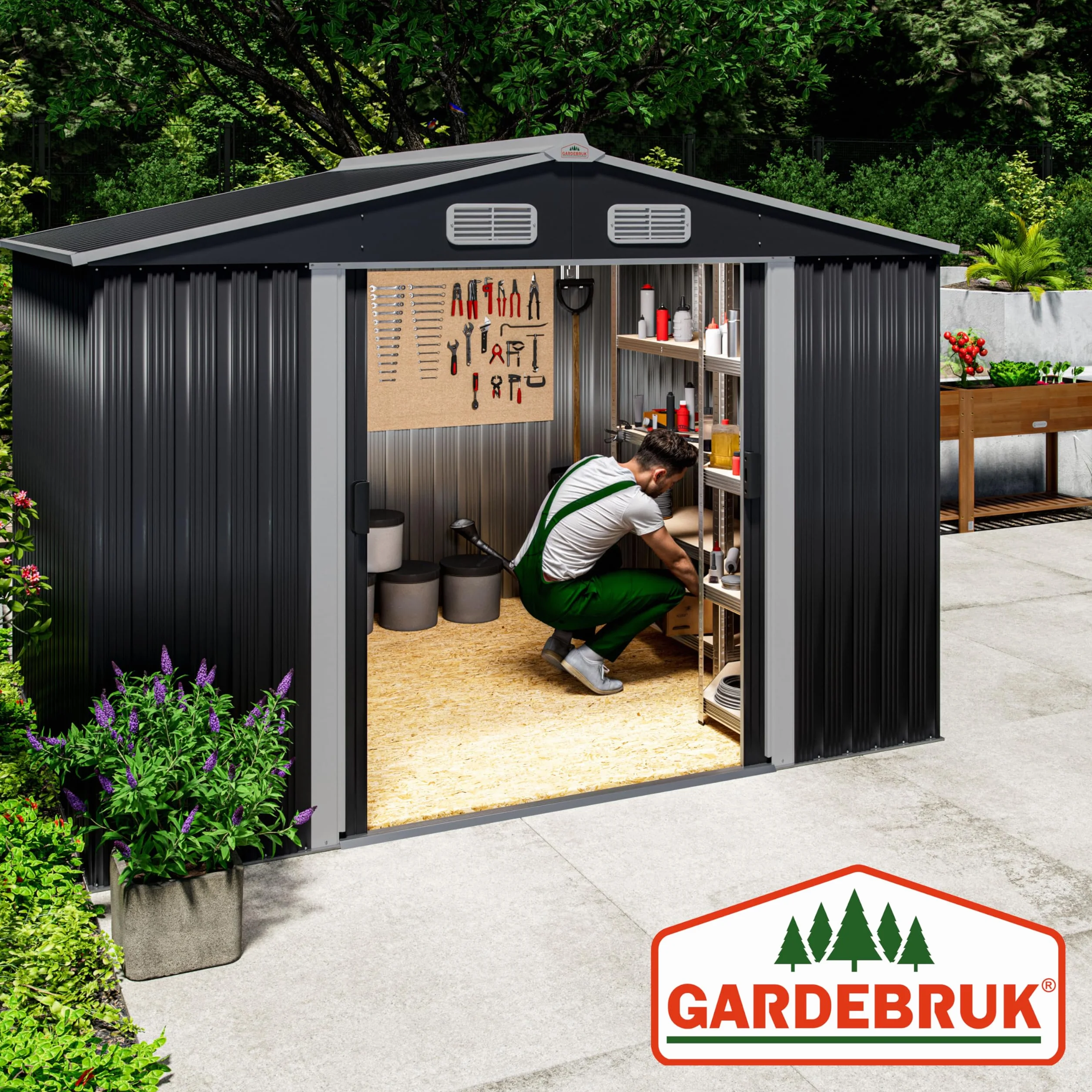 GARDEBRUK® Abri de Jardin métal XXL 5m² Fondation 260x205x180cm Porte coulissante Anthracite cabane de Jardin