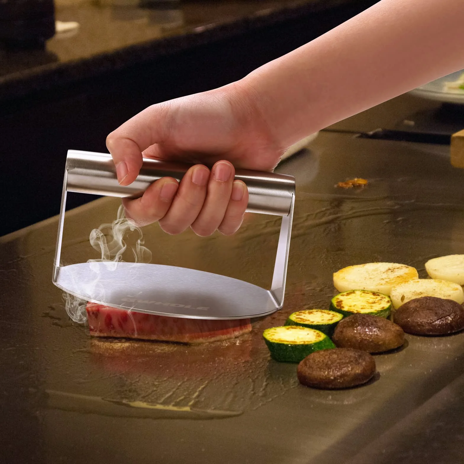 GWHOLE Presse Steak Haché Antiadhésive en Acier Inoxydable 304 pour Hamburger Smash Burger