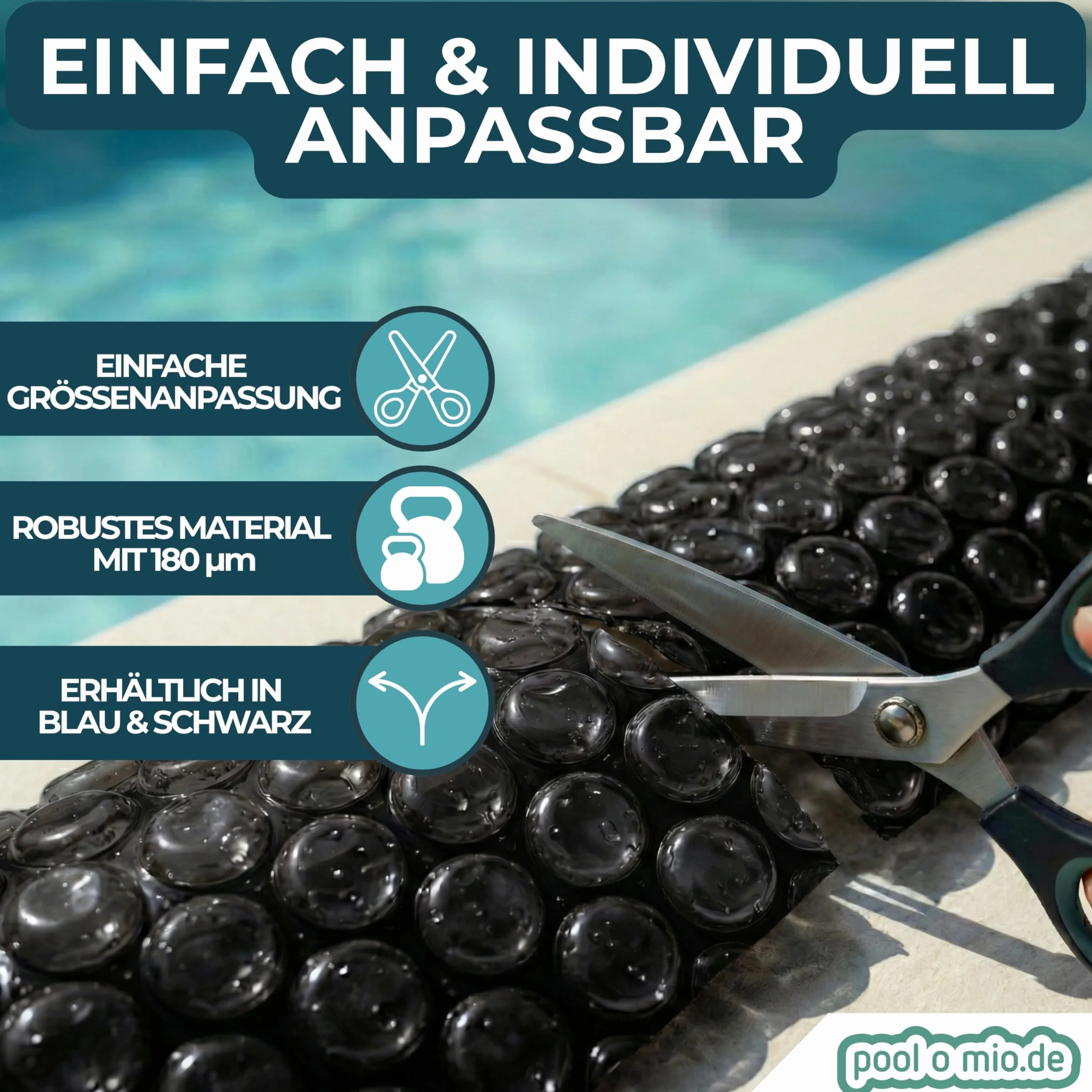 Bâche solaire pour piscine Ø 488 cm ronde noire 180 µm isolante thermique robuste