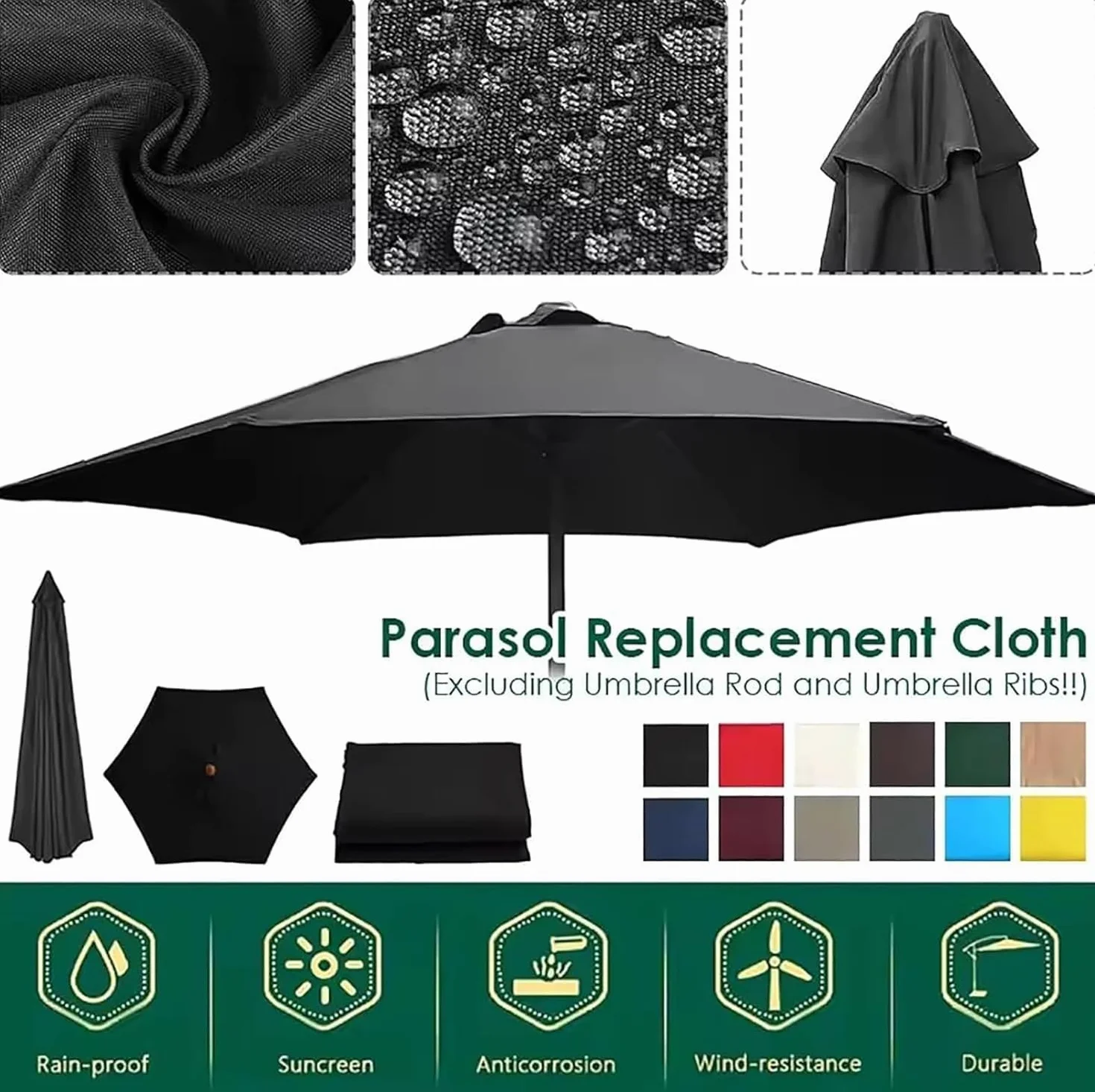Auvent de Remplacement pour Parasol de Terrasse 2.7M 6 Baleines Toile Déporté Housse de Rechange Dark Gray
