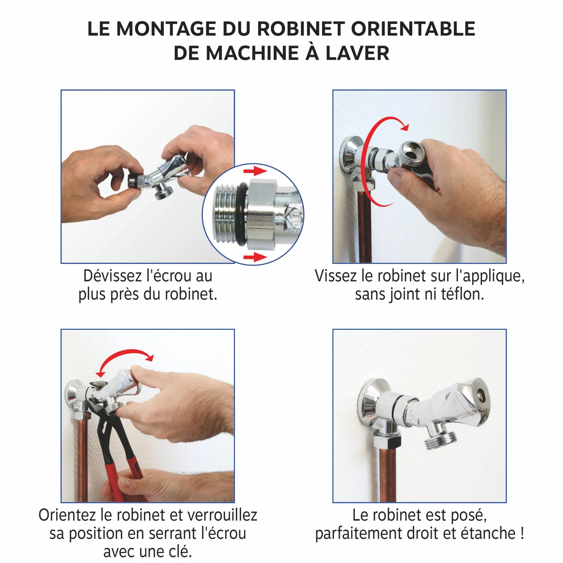 SOMATHERM FOR YOU Robinet orientable auto-étanche à clapet pour machine à laver entrée M1/2" sortie M3/4" laiton chromé ACS