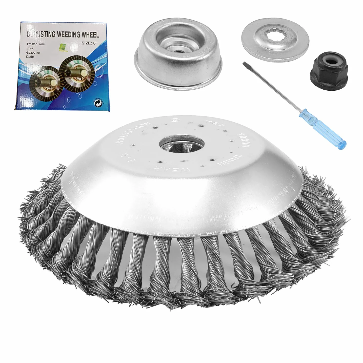 Viabrico Tête Brosse Désherbage pour Débroussailleuse, Plateau Contre-écrou Fil d'Acier 8 Pouce