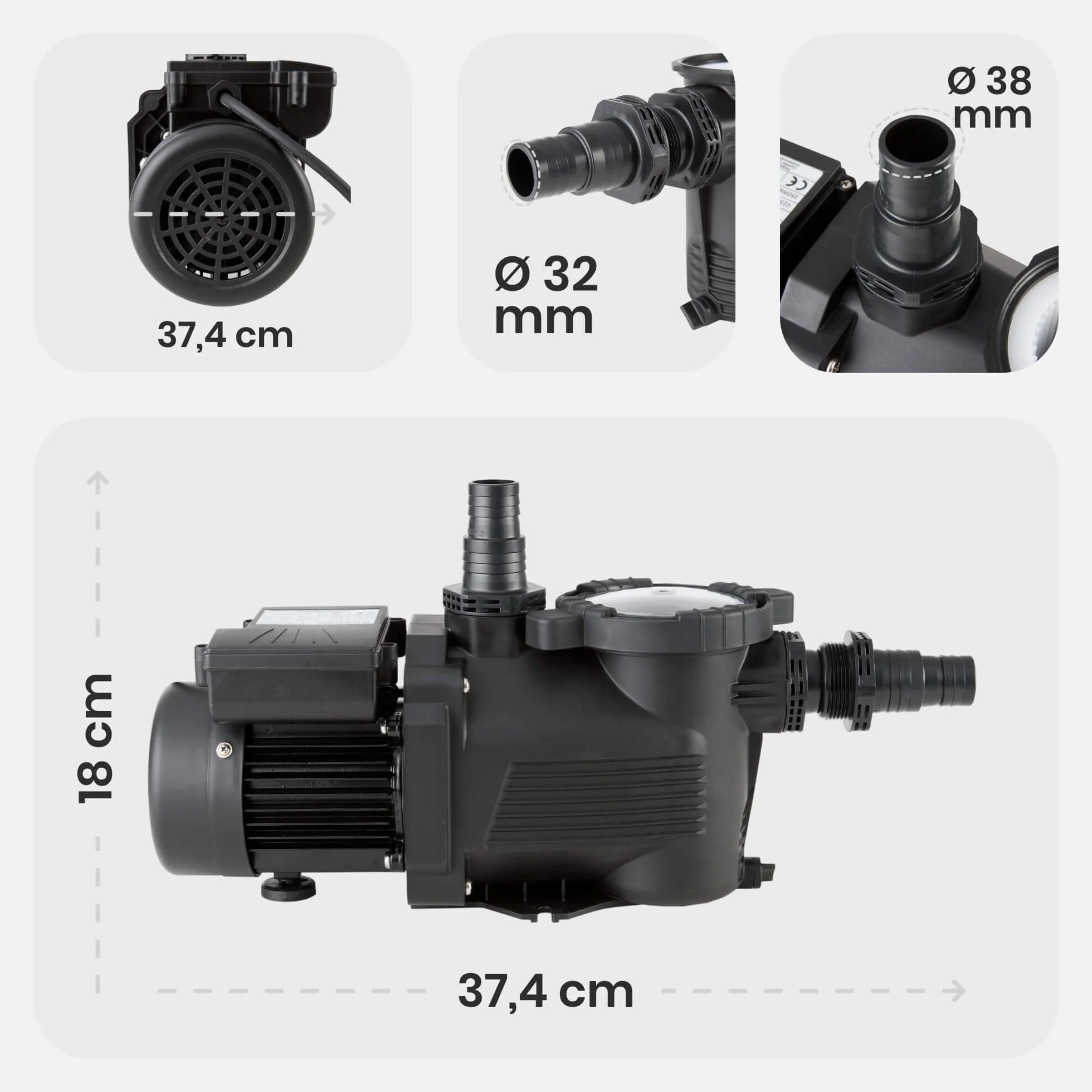 Arebos Pompe de piscine 350W 9500 l/h Filtration avec préfiltre