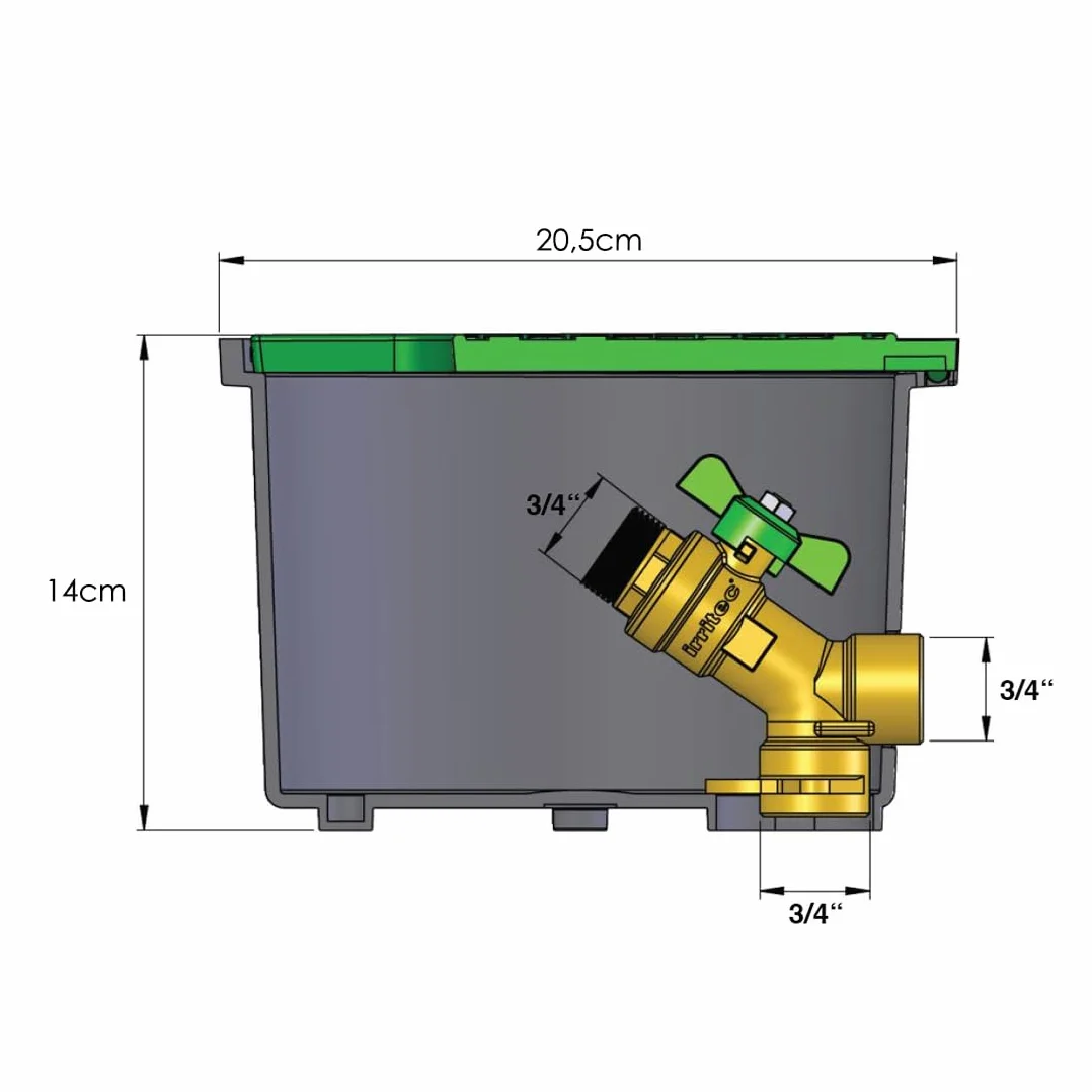 Arquette d'irrigation circulaire à enterrer 3/4" mâle Ø Base 17 cm Ø Couvercle 19 cm Hauteur 14 cm