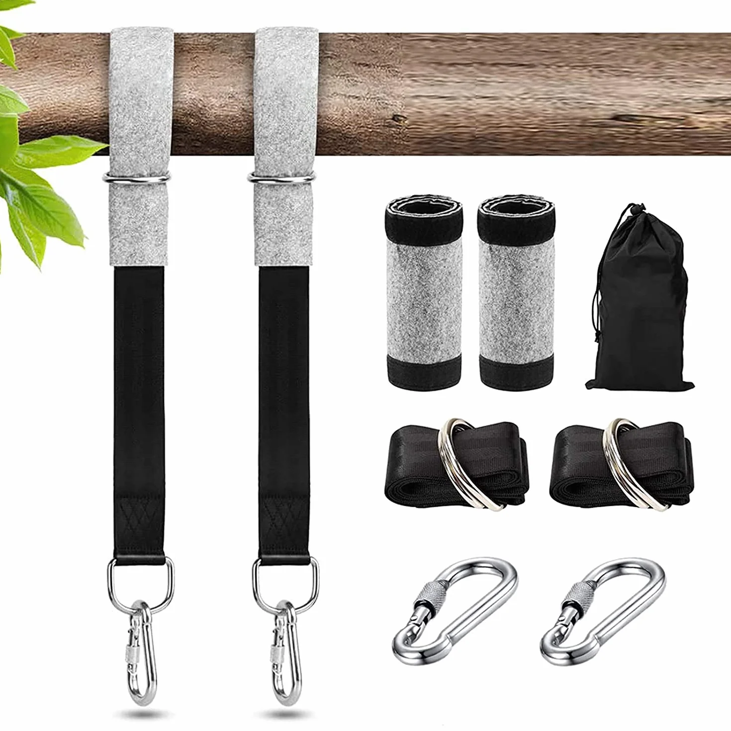 Sangle Balancoire Arbre 300cm Fixation Suspension Mousquetons Robustes Anneaux D Coussinets Protection Arbre Hamac Jardin Charge Max 1000KG