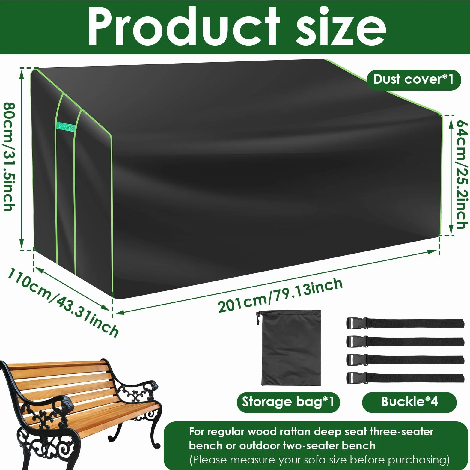 Housse de banc de jardin 3 places 201x110x64/80 cm Tissu Oxford imperméable avec cordon de serrage