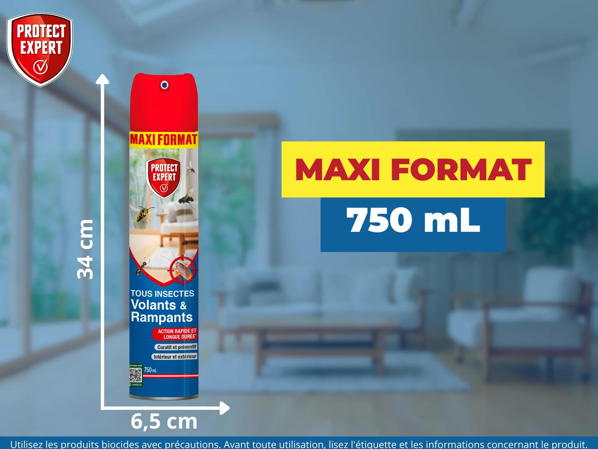 PROTECT EXPERT Foudroyant Insectes Volants & Rampants 750ml Action Curative Et Préventive