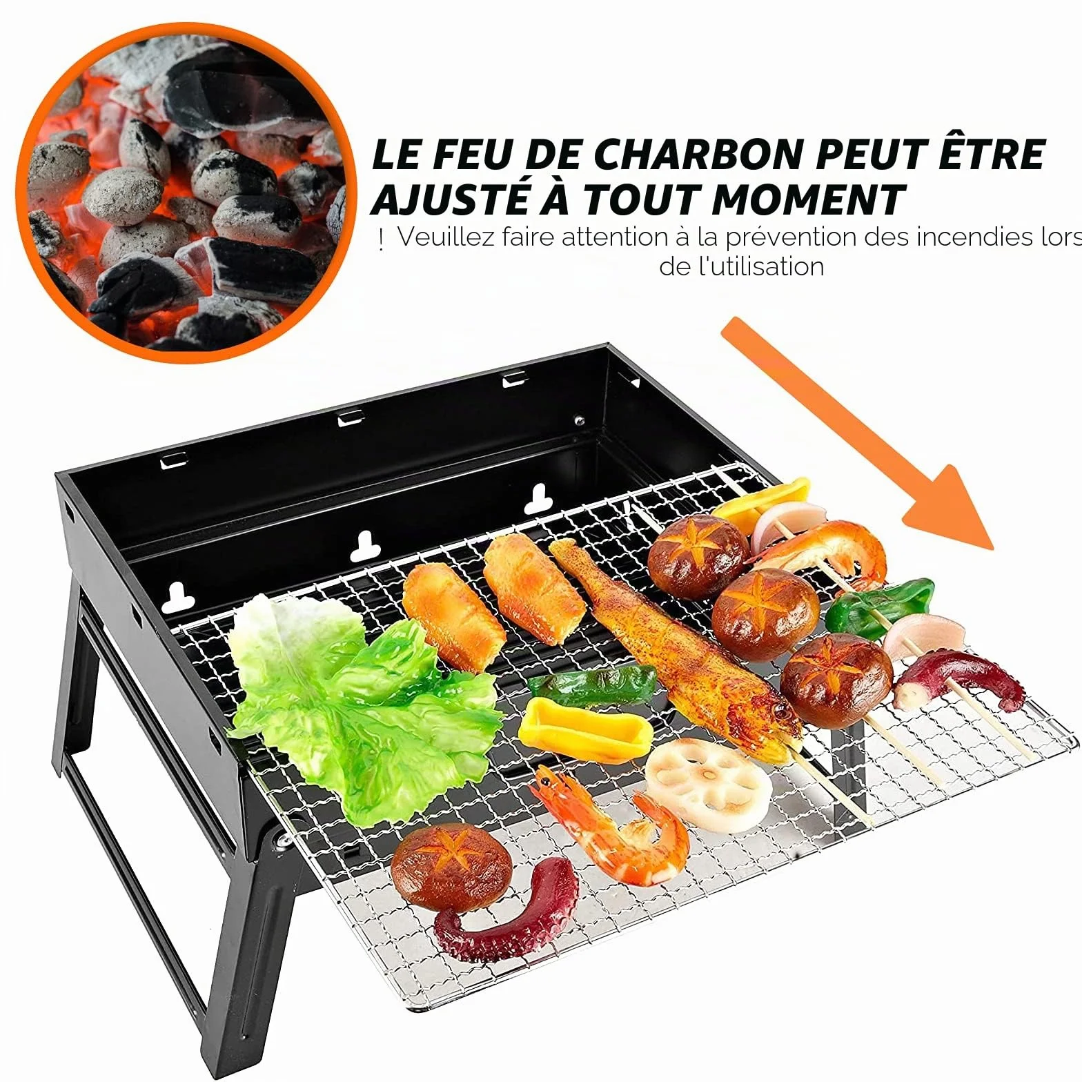 Barbecue à Charbon Pliable 35 x 27 x 19.5 cm Portable Mini BBQ Grill de Table Noir