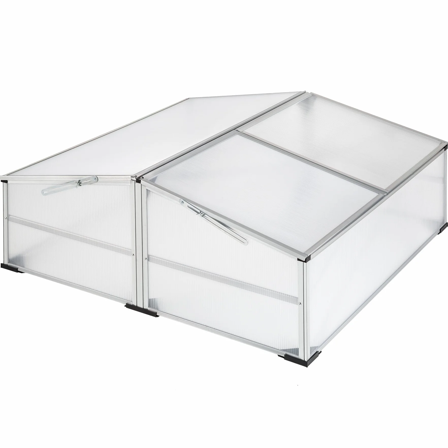 tectake® Mini Serre de Jardin 102 x 102 x 41/31 cm, Châssis Aluminium, Plaques Alvéolaires, Potager Exterieur, Hivernage et Semis