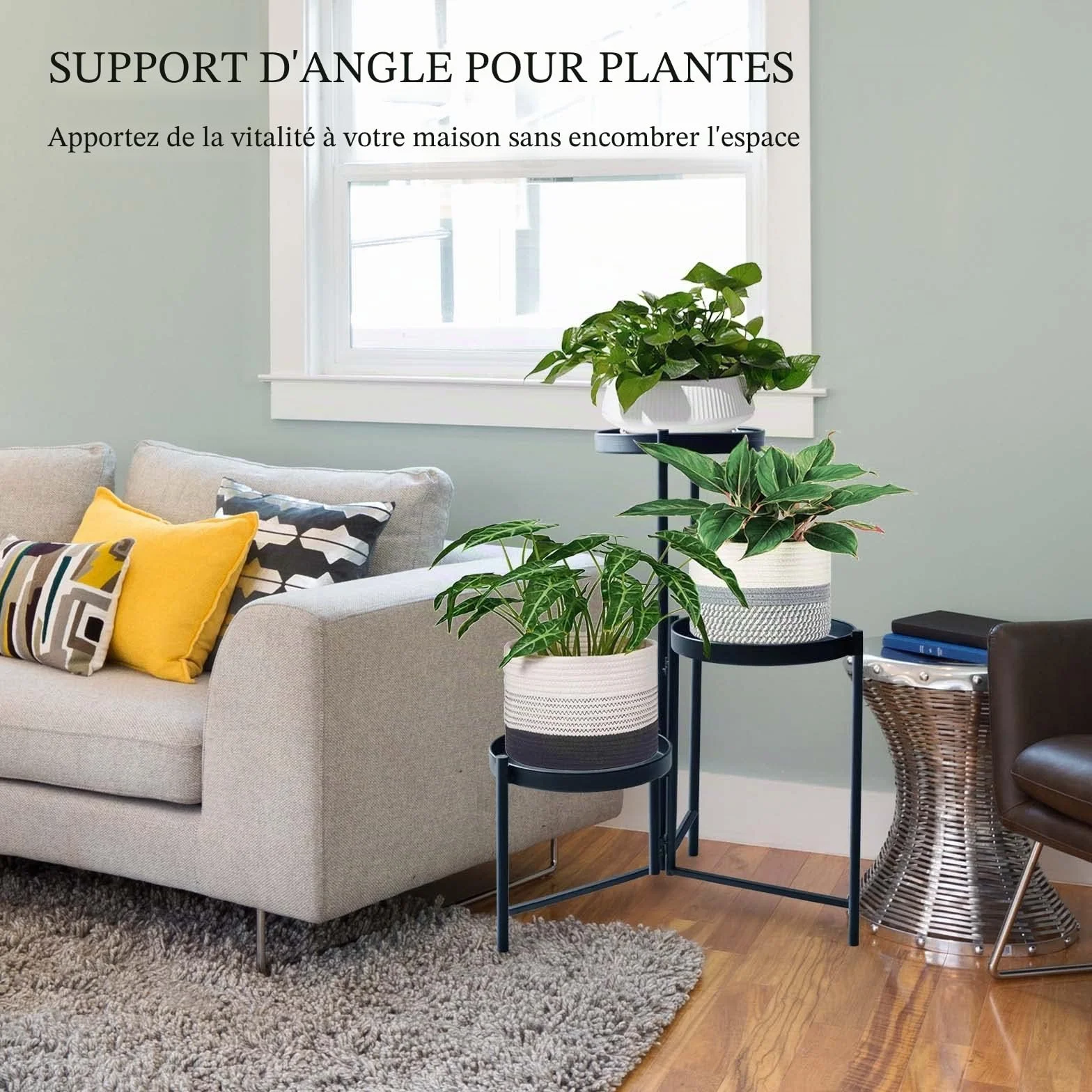 Support de plantes en métal 42 cm 3 étagères fer forgé présentoir d'angle vertical