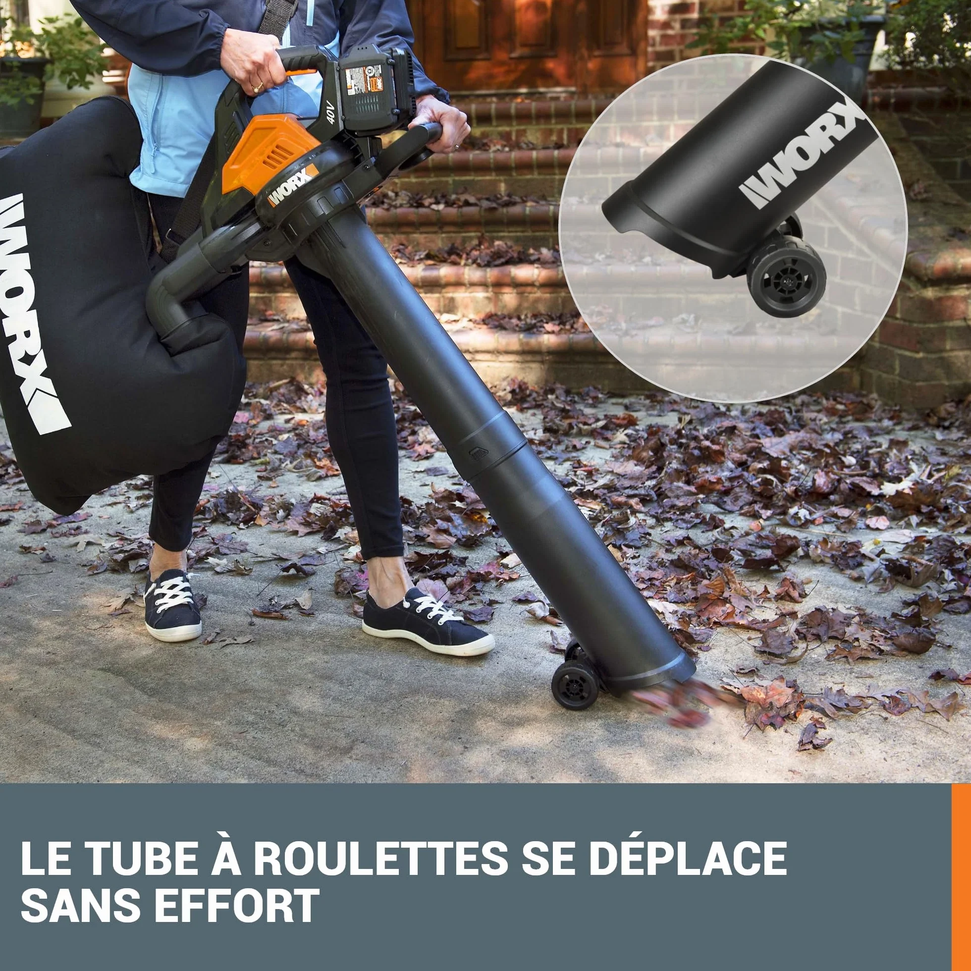 WORX Aspirateur-Souffleur sans Fil Brushless 40V WG583E.9 335km/h 2 Modes avec Harnais et Sac