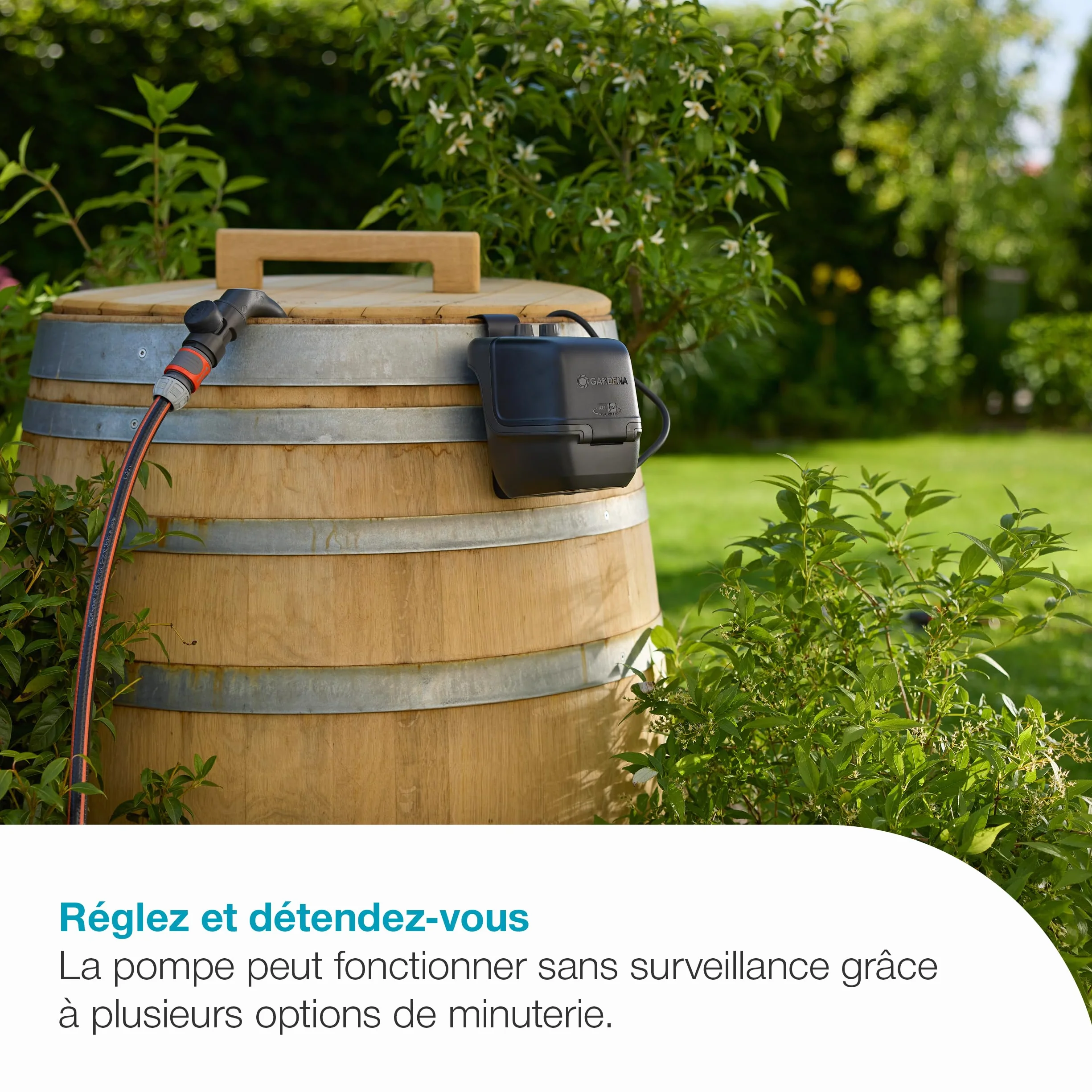 Gardena Pompe pour collecteur d'eau de pluie 2600 Comfort 18V P4A - sans chargeur ni batterie: Programmation de l'arrosage, Fonction minuterie, S’adapte à votre réservoir d’eau (14604-55)