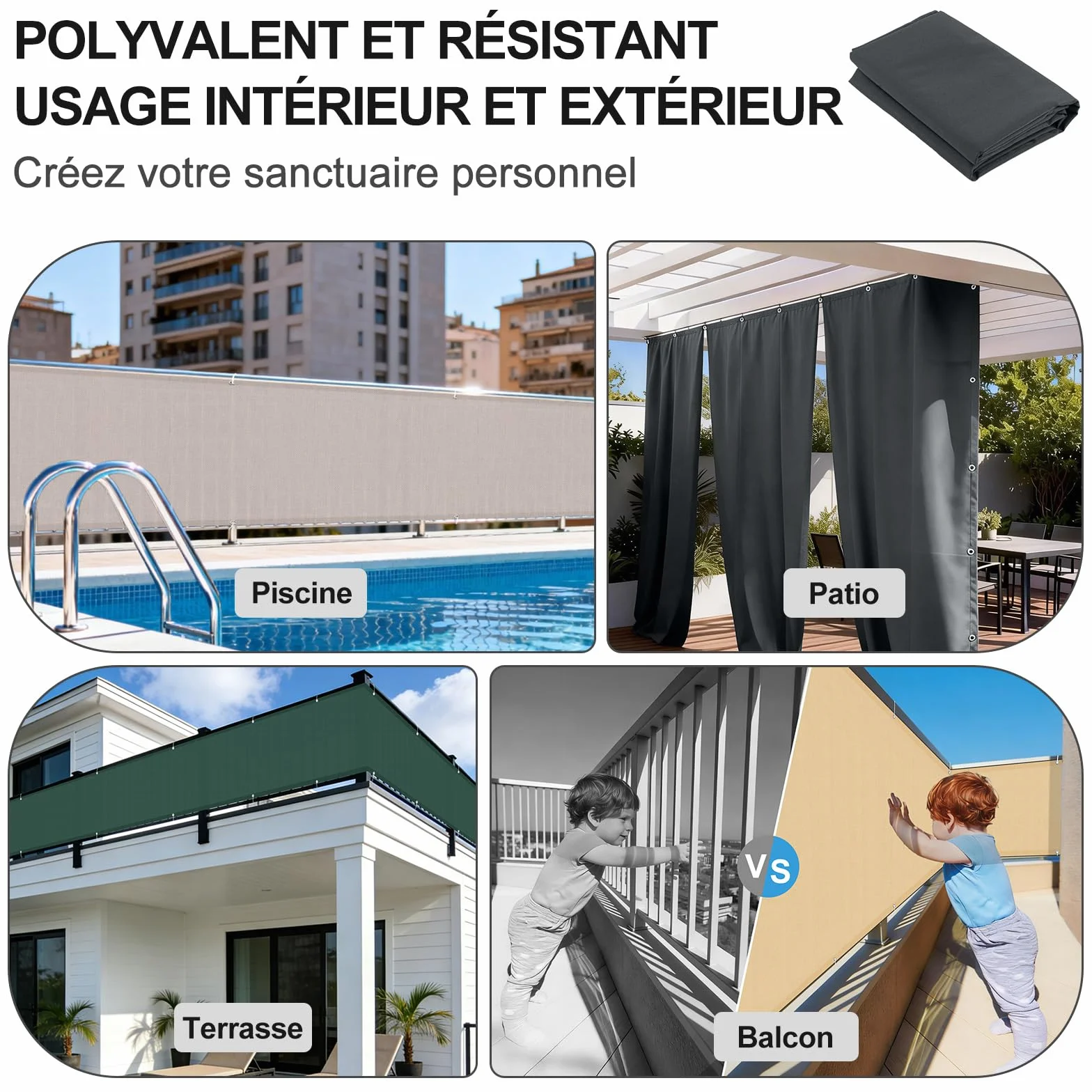 LOVE STORY Brise Vue Balcon 100x300cm Cache Vue Opaque Imperméable Anti-UV Pare-Soleil Extérieur Jardin Anthracite
