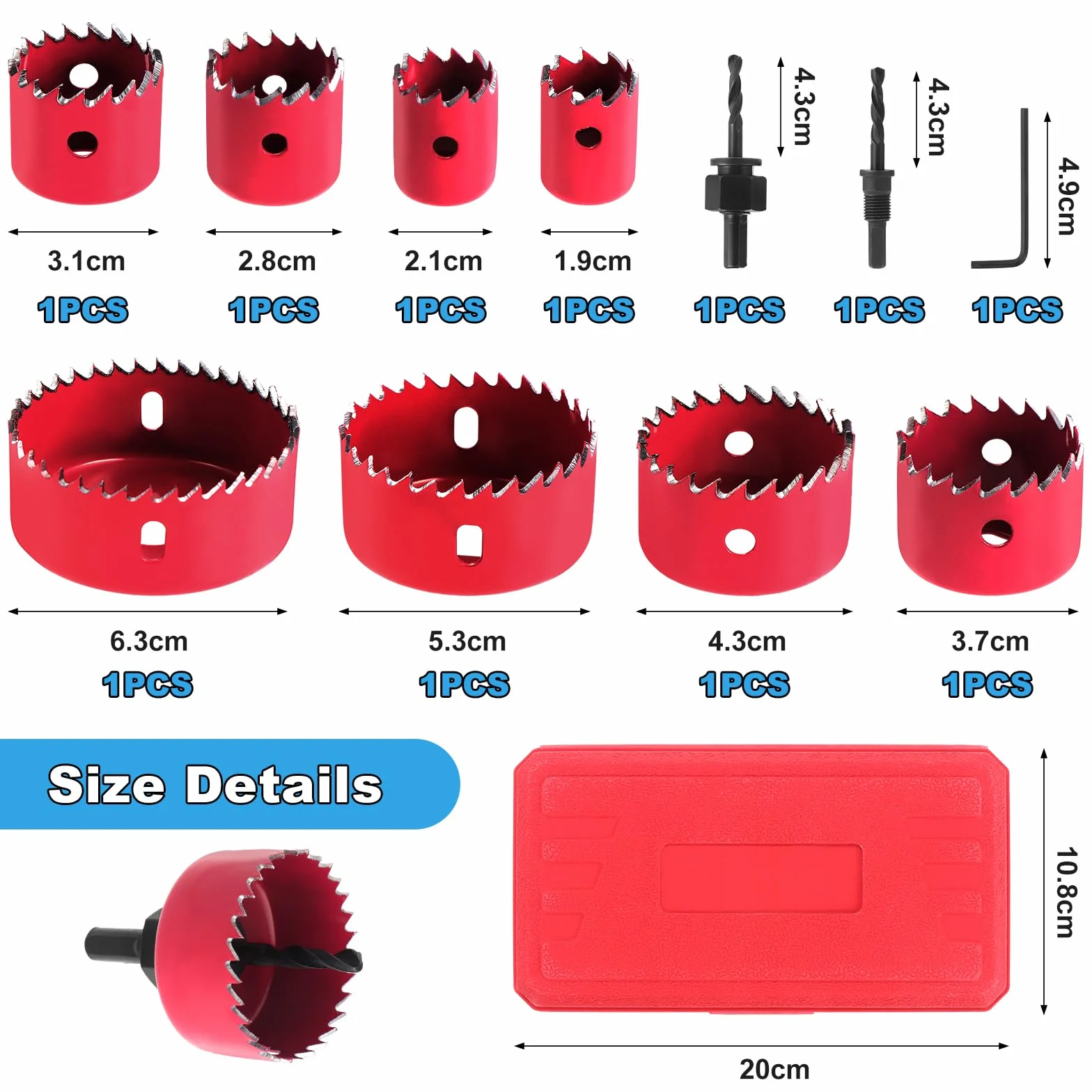 Habwea 11 pièces Scie Cloche pour le bois Circulaires Cloche Perceuse idéale pour les planches de bois minces, les plaques en PVC et en plastique (Rouge -11pcs)