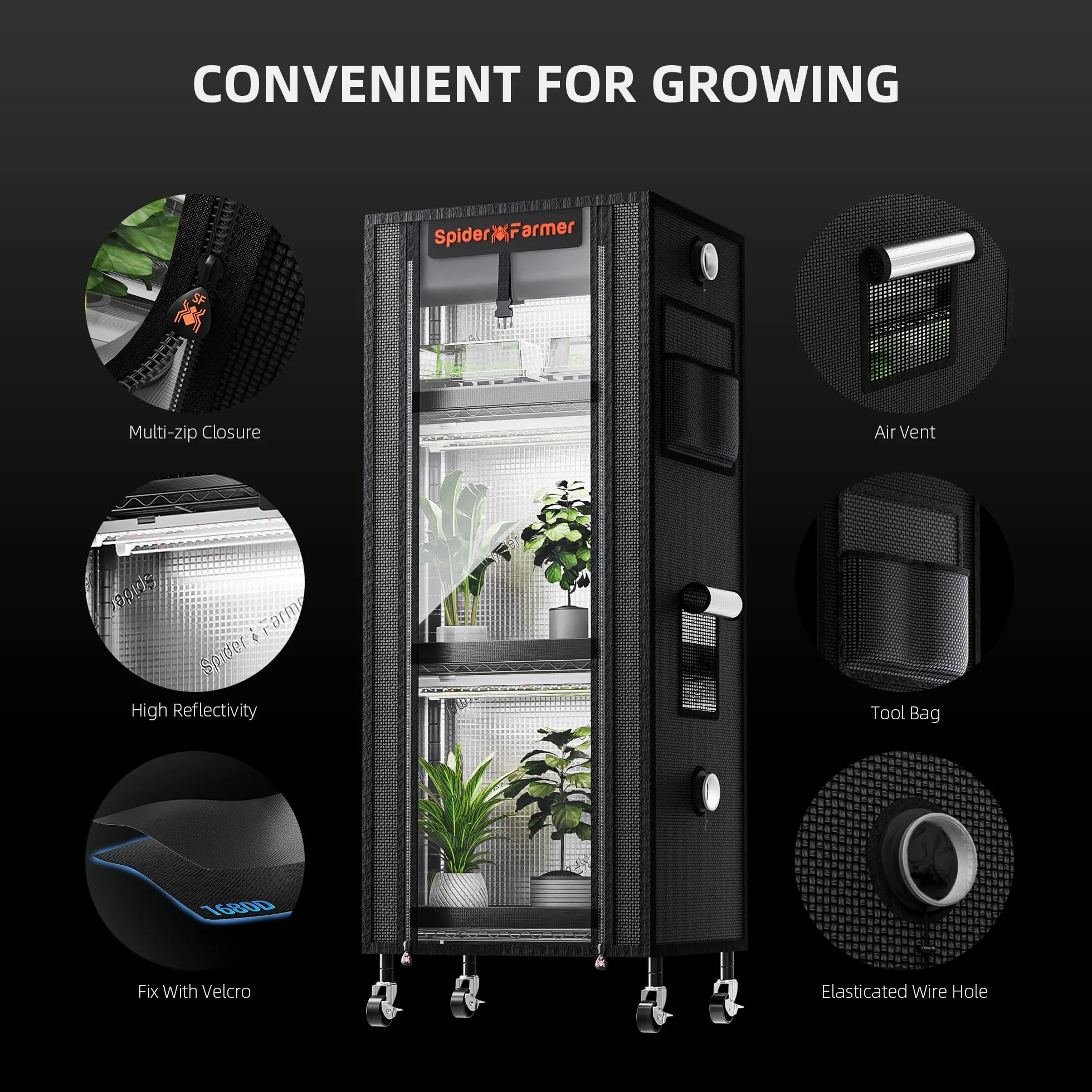 SPIDER FARMER Plant Holder Grow Light Kit 4 Couches 6 Lampes LED Spectre Complet 30cm Growtent 40x30x120cm